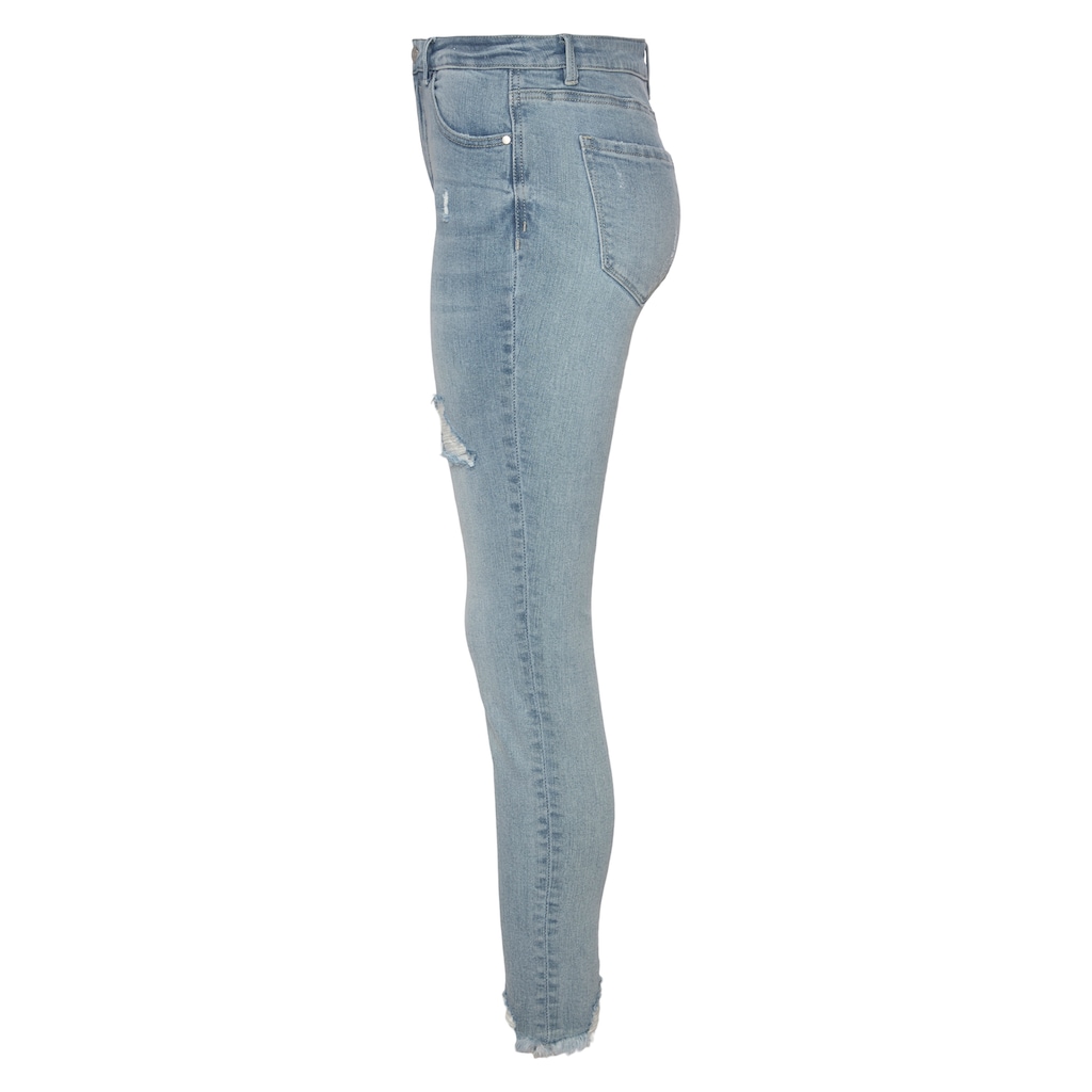 Damenmode Cotton made in Africa Buffalo Destroyed-Jeans, mit ausgefranstem Beinabschluss blue-washed