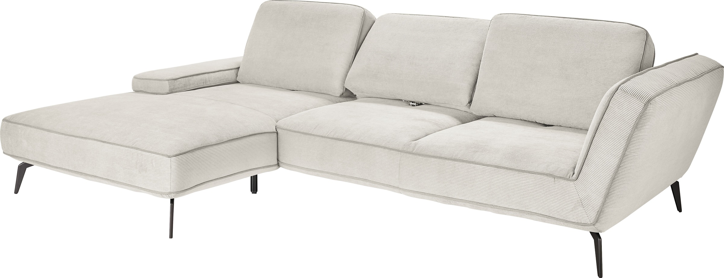 set one by Musterring Ecksofa »SO 4500, Füße schwarz matt, inkl Schwenkrückenfunktion, Cord, L-Form«, wahlweise mit Kopfstütze/Armteilverstellung/Rückenneigung