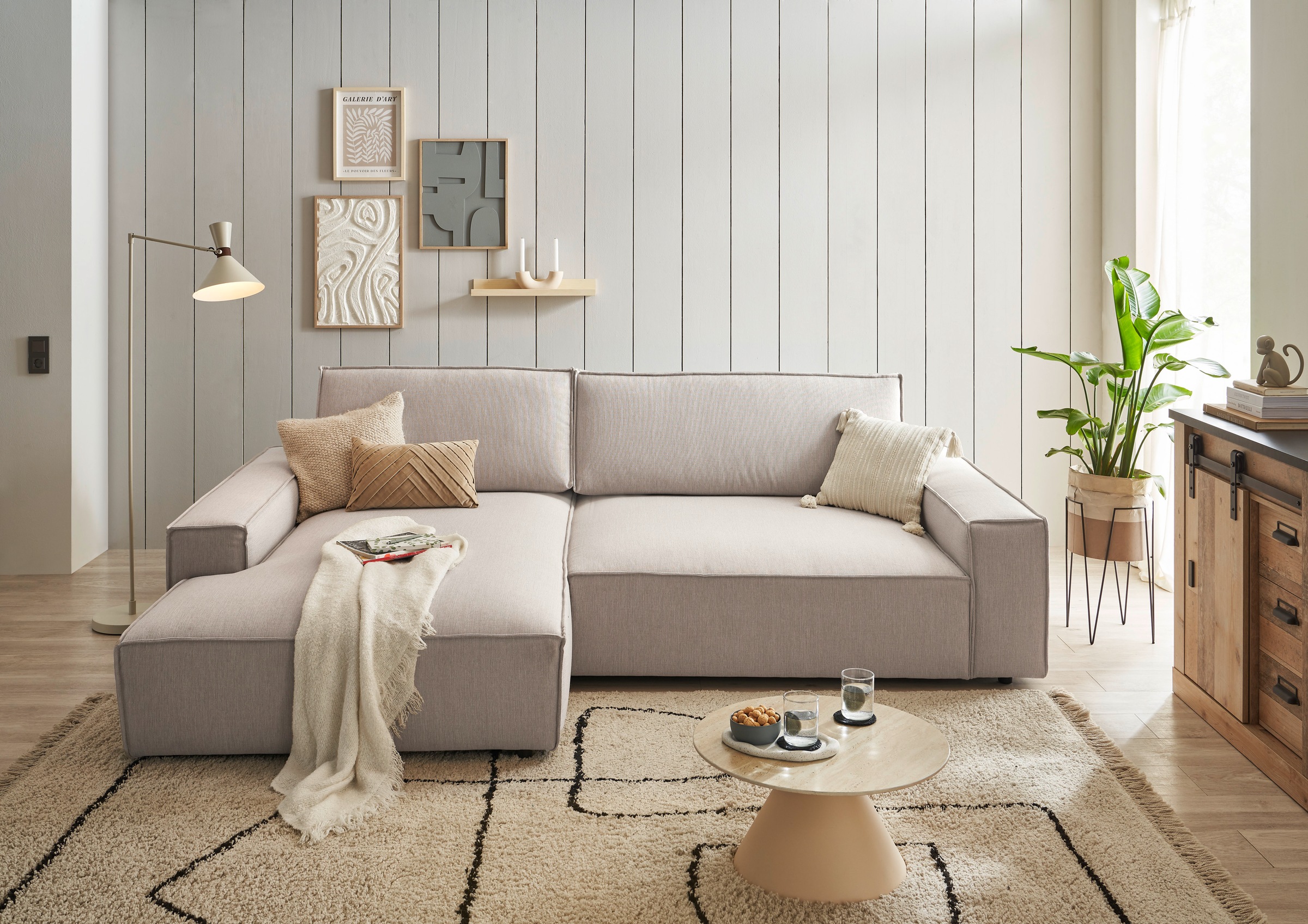 Home affaire Ecksofa »NEU: SHERWOODL XXL 284, Big-Sofa L-Form, tiefe Sitzfläche 95 cm, Cord,«, Leinenoptik, Recamiere rechts/links, auch als Schlafsofa stellbar