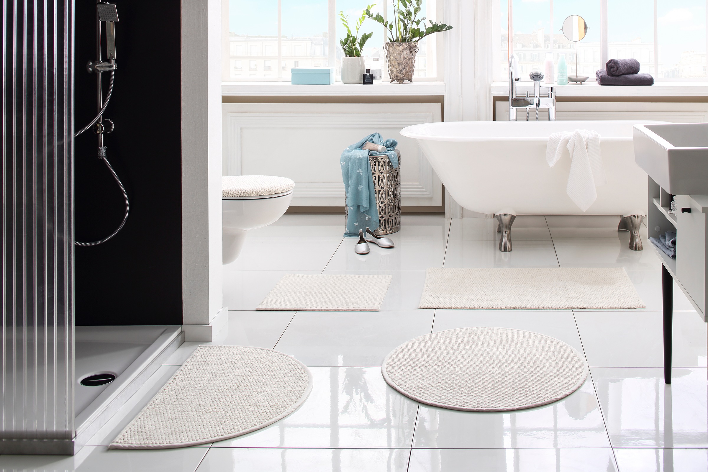 Thumbnail - OTTO home Badematte "Dalia, Badvorleger, Badezimmer Teppich" Höhe 4 mm fußbodenheizungsgeeignet  strapazierfähig Baumwol...