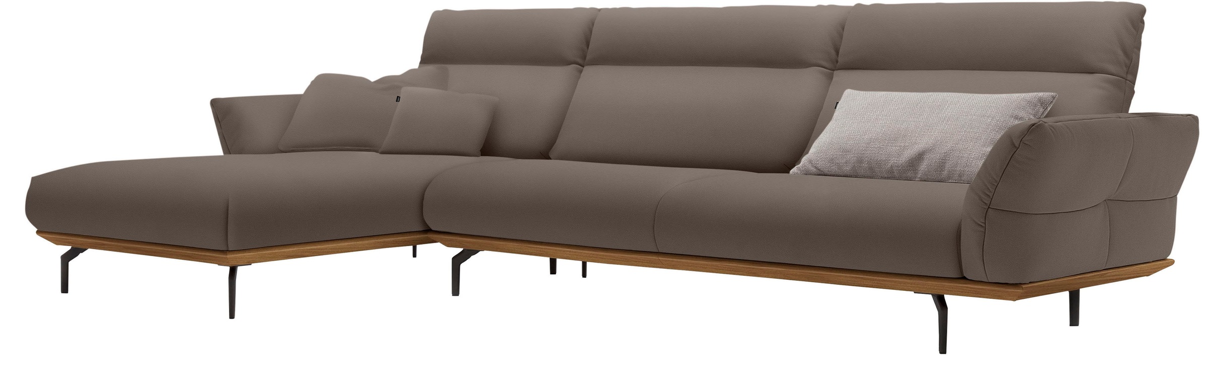 Creation BY ROLF BENZ Ecksofa »CR.460«, Sockel in Nussbaum, Winkelfüße in Umbragrau, Breite 338 cm