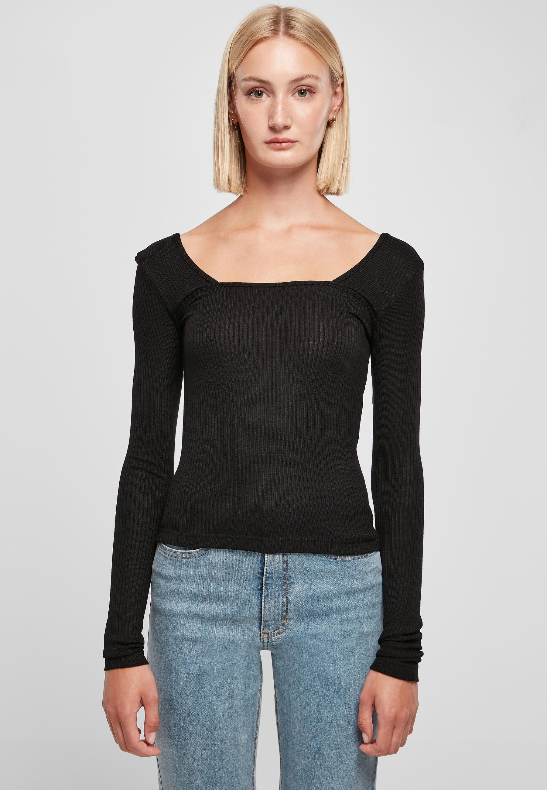URBAN CLASSICS Longsleeve »Urban Classics Damen Ladies Rib Squared Neckline Longsleeve«, (1 tlg.)