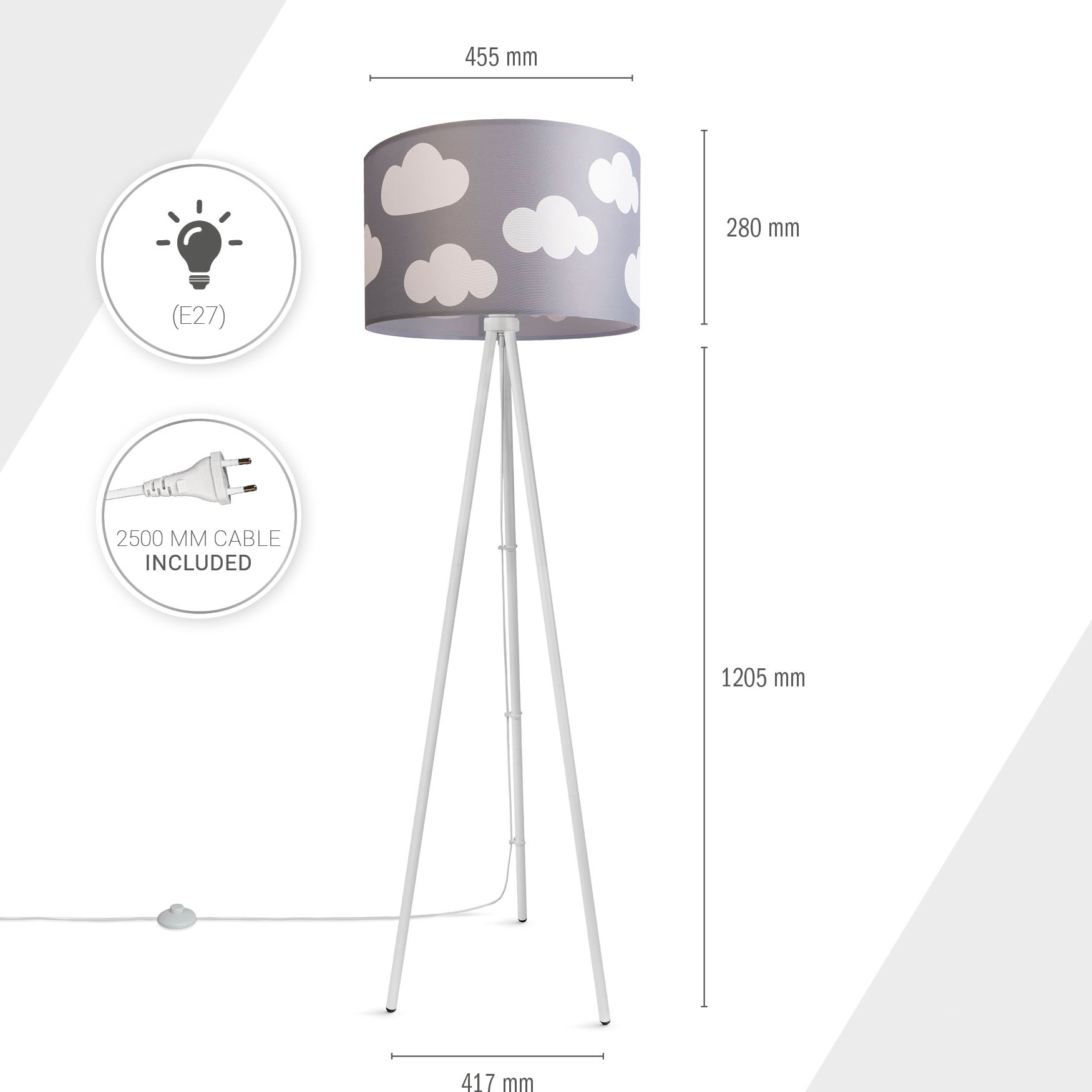 Paco Home Stehlampe »Trina Cosmo«, Leuchtmittel E27 | ohne Leuchtmittel, Stehlampe Kinderzimmer Stoff Lampenschirm Spielzimmer Wolken Pastell