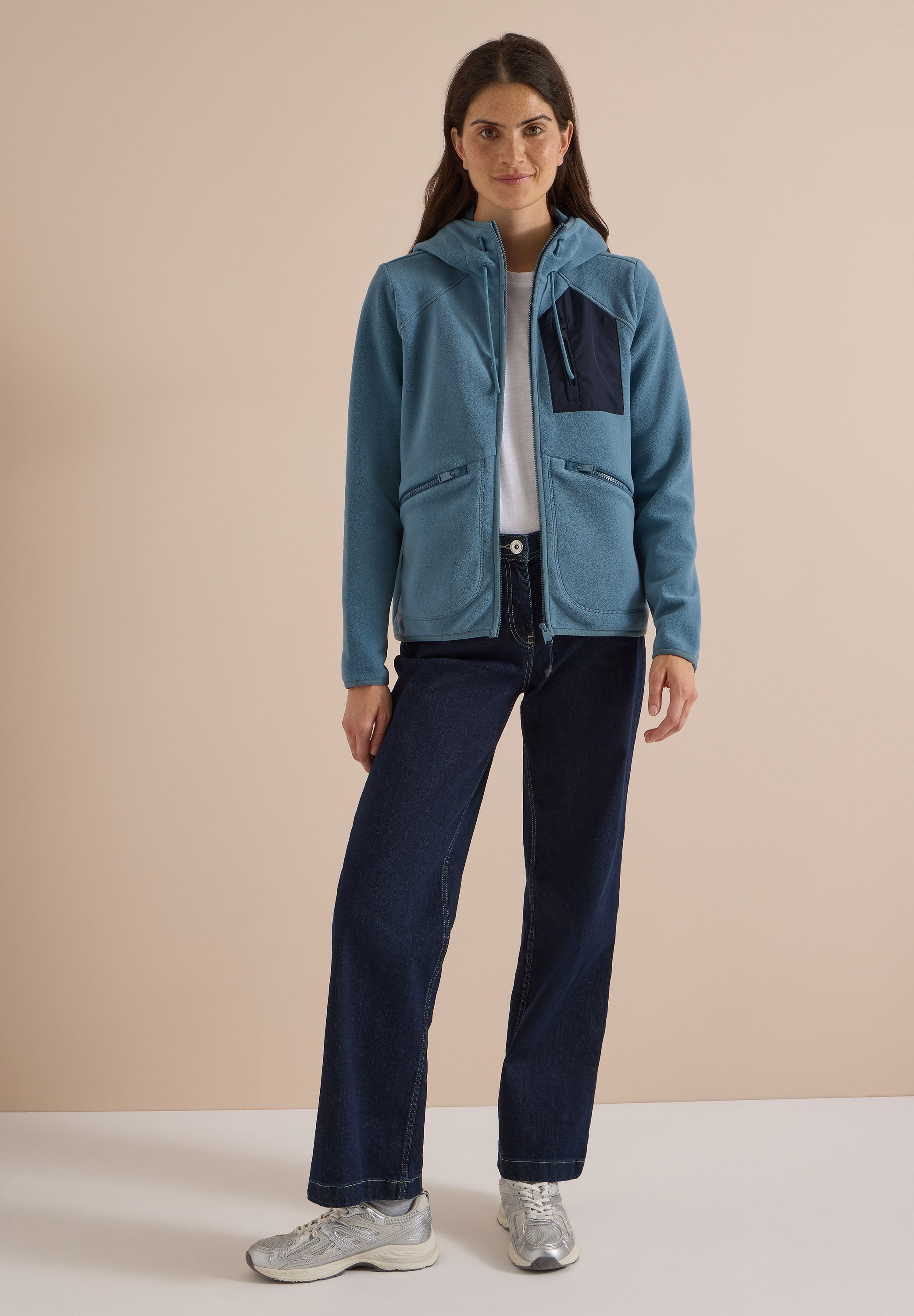 Cecil Fleecejacke mit Kapuze in Unifarbe