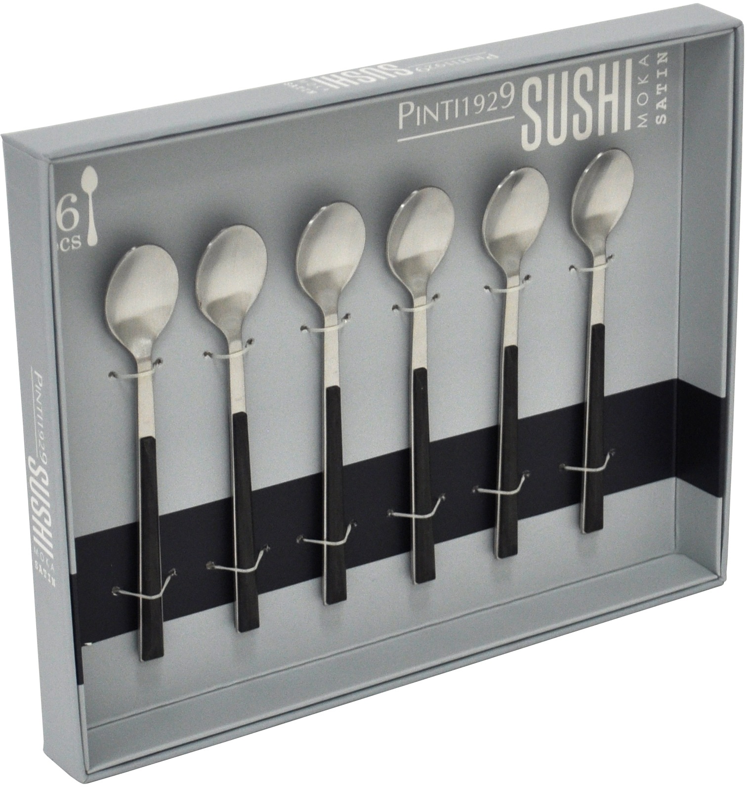 PINTINOX Kaffeelöffel »Sushi Moka Satin«, (Set, 6 tlg.), Edelstahl 18/0 mit Kunststoffgriff in Holzoptik satiniert