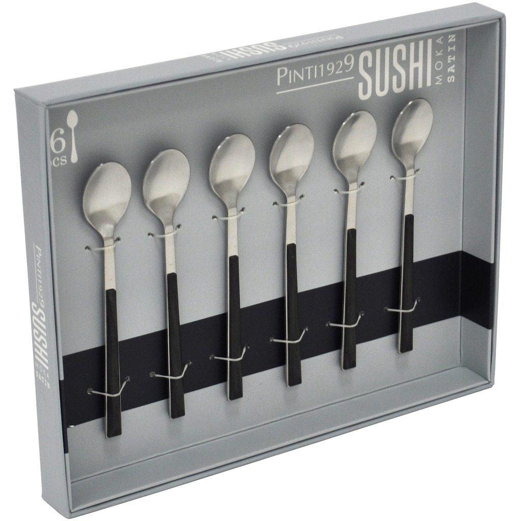 PINTINOX Kaffeelöffel »Sushi Moka Satin«, (Set, 6 tlg.), Edelstahl 18/0 mit Kunststoffgriff in Holzoptik satiniert