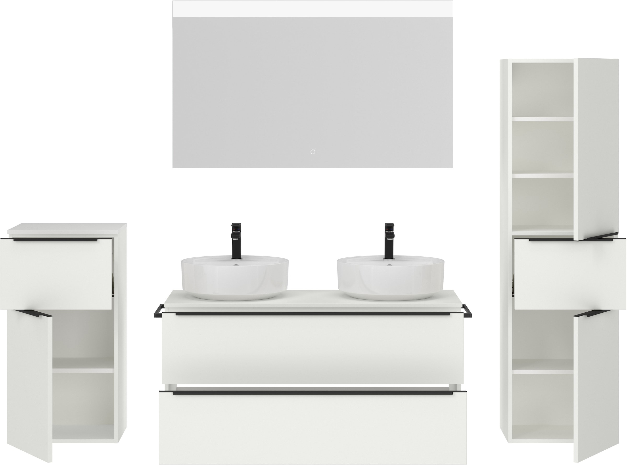 nobilia® Badmöbel-Set »Alvene«, (4 St., vormontiert, mit Soft-Close), inkl. Spiegel mit Touch-Sensor, in vier Breiten