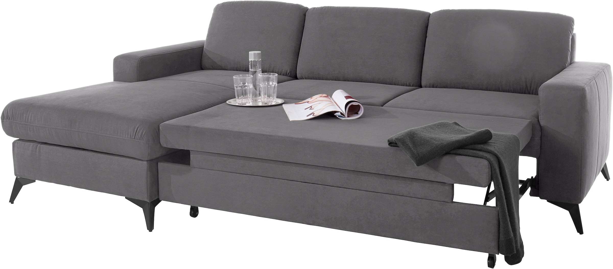 Places of Style Ecksofa »Lolland L-Form«, Wahlweise mit Bettfunktion und Bettkasten, Federkern