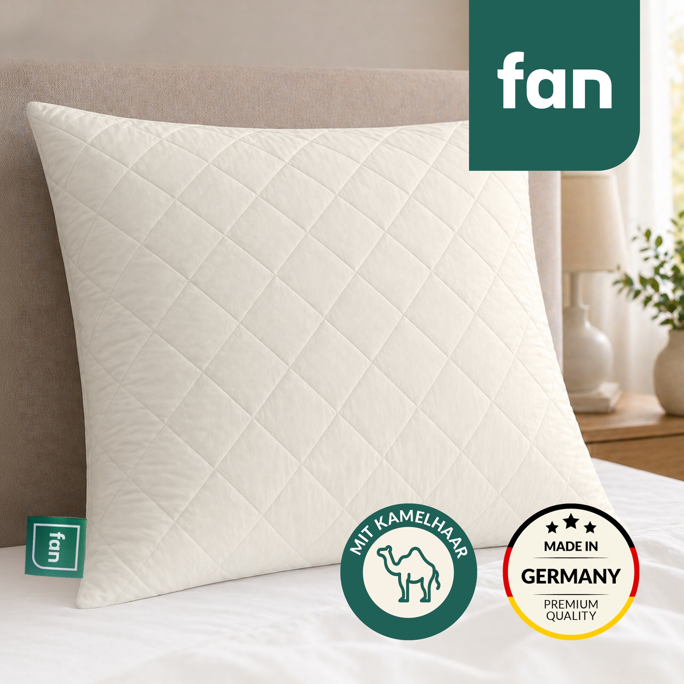 fan Naturfaserkissen "Gobi, Kopfkissen in 40x80 & 80x80 cm, Made in Germany" Füllung: 97Wolle3sonstigeFasern 1 Stk. tlg. Kissenbezug aus Baumwolle mit Kamelhaar versteppt, Füllung aus Wolle
