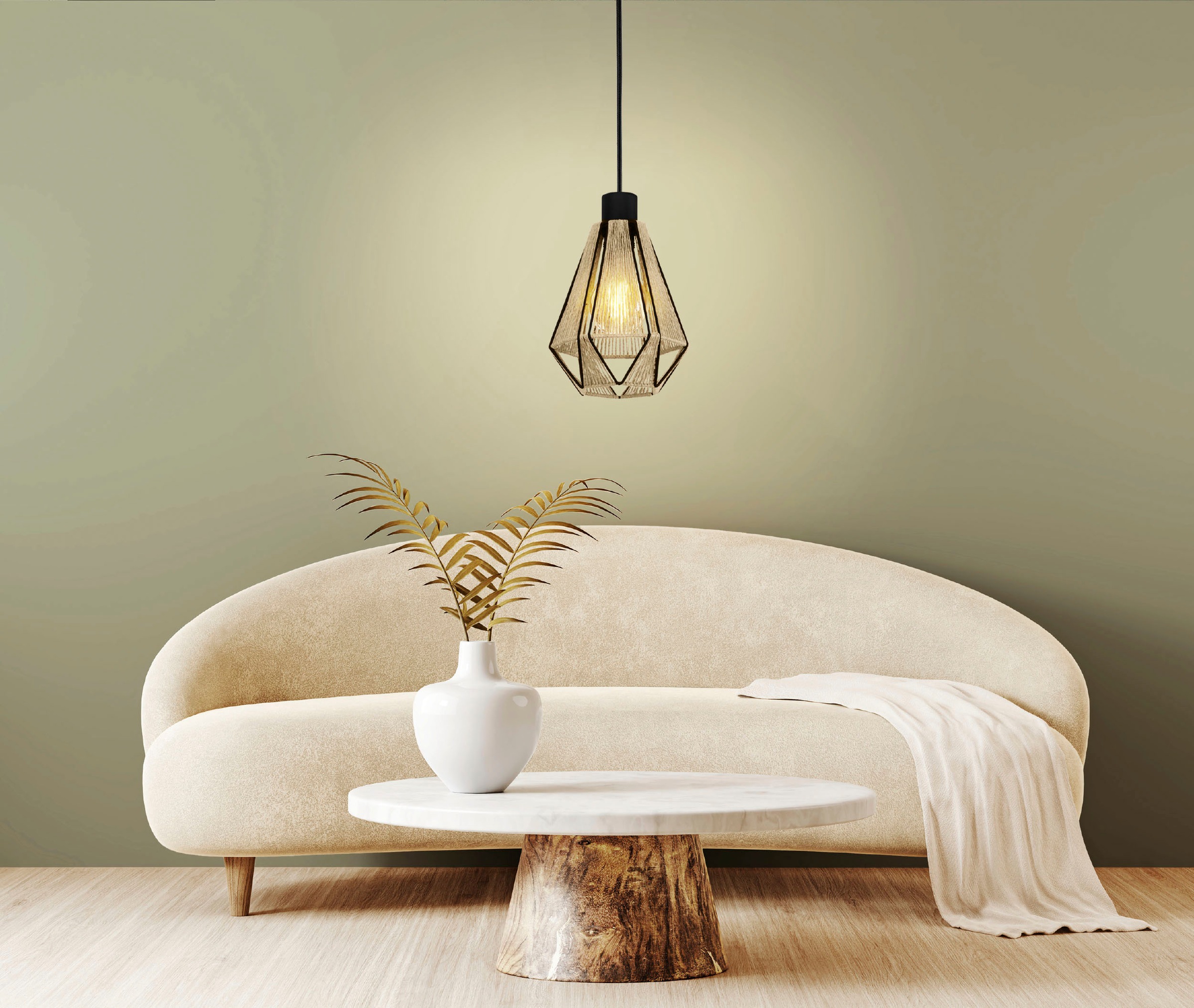 EGLO Hängeleuchte »ADWICKLE Pendellampe, Stahl und Textil, Hängelampe, Esszimmerlampe«, Leuchtmittel E27 | Leuchtmittel wechselbar-ohne Leuchtmittel, Hängelampe, Wohnzimmerlampe, Pendelleuchte, Esszimmerlampe, Hanf, E27