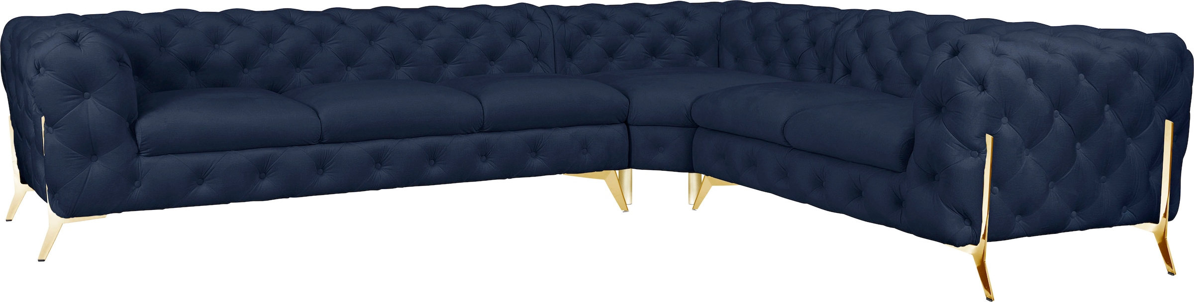 Leonique Chesterfield-Sofa "Amaury L-Form", großes Ecksofa, Chesterfield-Optik, Breite 323 cm, Fußfarbe wählbar