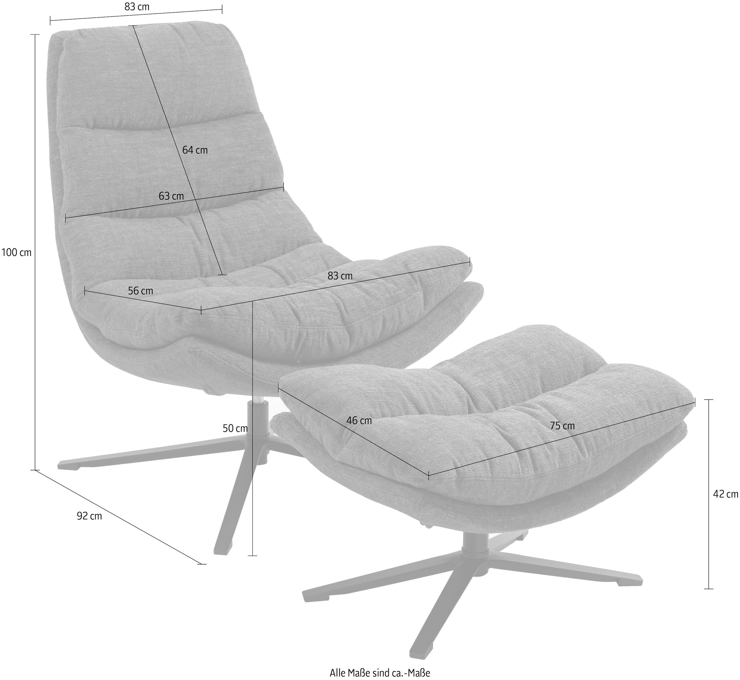 Duo Collection Relaxsessel »Porto«, 360° drehbar, doppelte Polsterung, mit Hocker, bis 115 kg belastbar