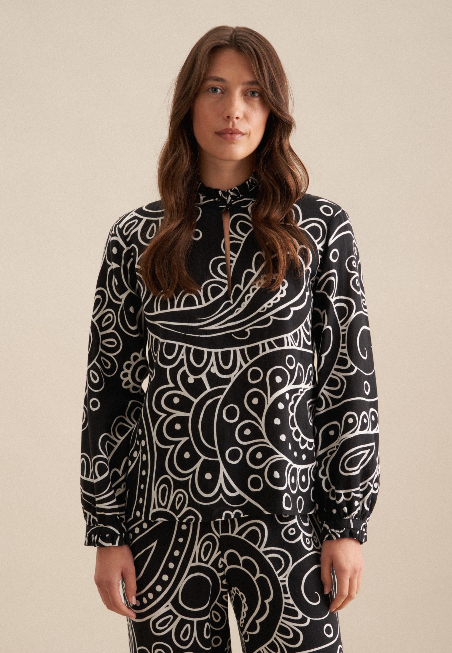 seidensticker Klassische Bluse "Schwarze Rose" 1/1 Rundhals Paisley günstig online kaufen