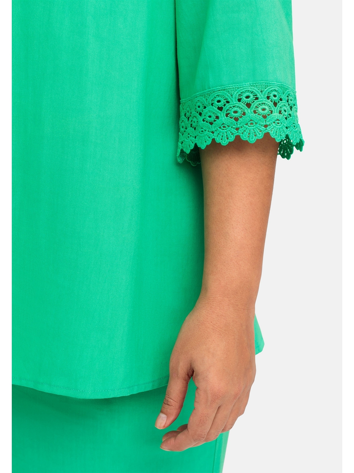 Hemdbluse am Sheego BAUR mit weich fließende 3/4-Arm, bestellen Spitze | »Große Größen«, Qualität