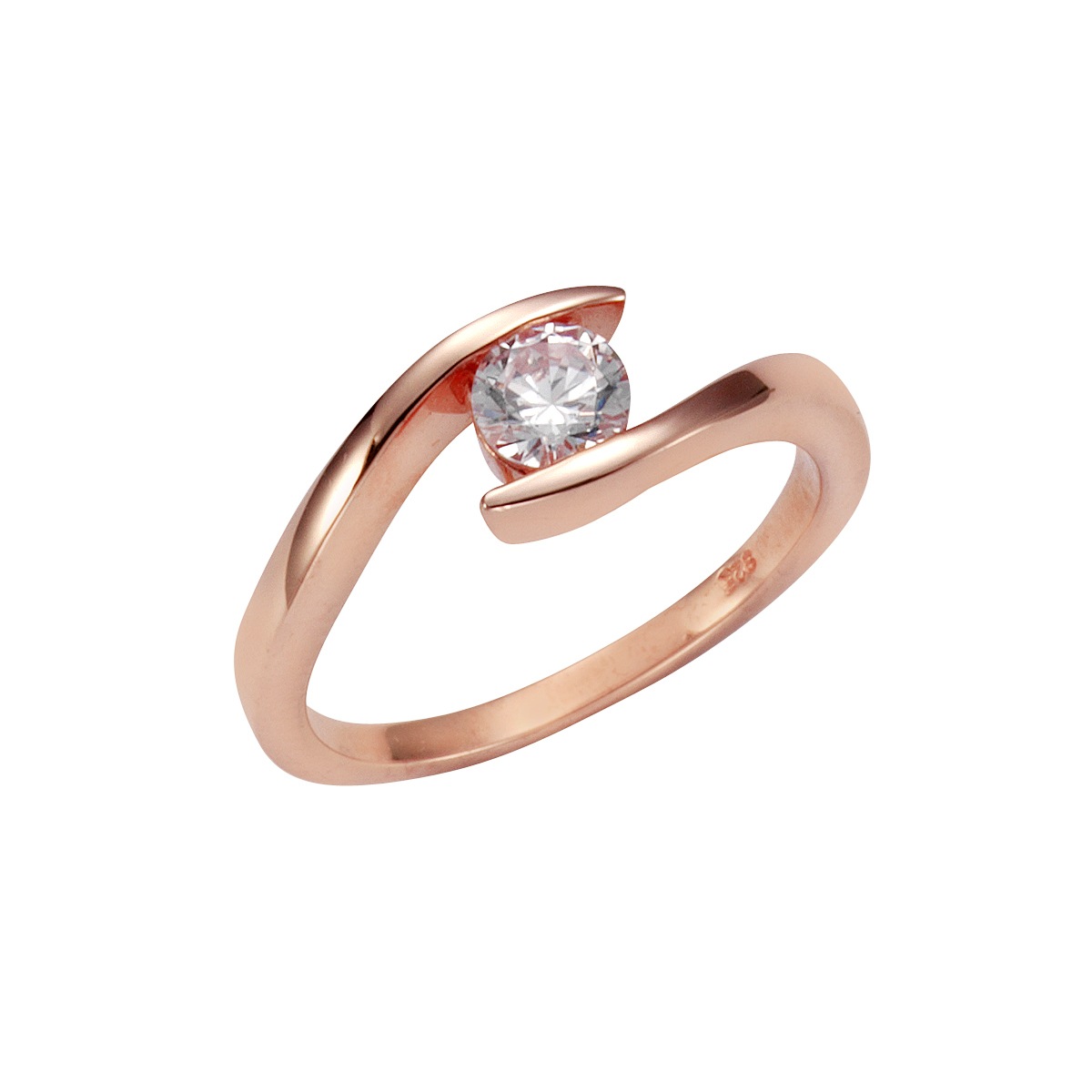 Fingerring VIVANCE "925 Silber rosé vergoldet Zirkonia" Gr. 19, rot, Fingerringe, Damen, 060 (19,1), Silber 925 (Sterlingsilber), Fingerring