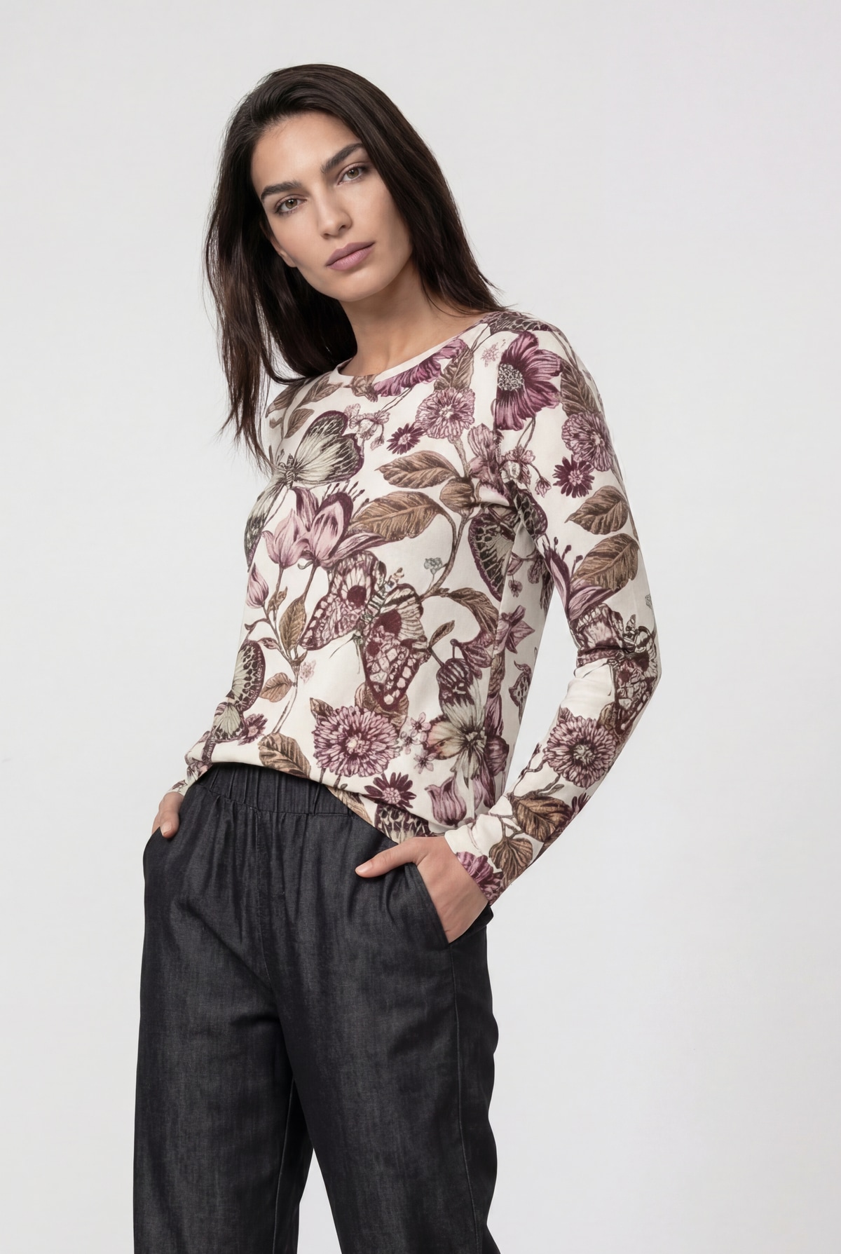 Monari Langarmshirt "Shirt Blume allover" Regular fit mit Blumenmuster