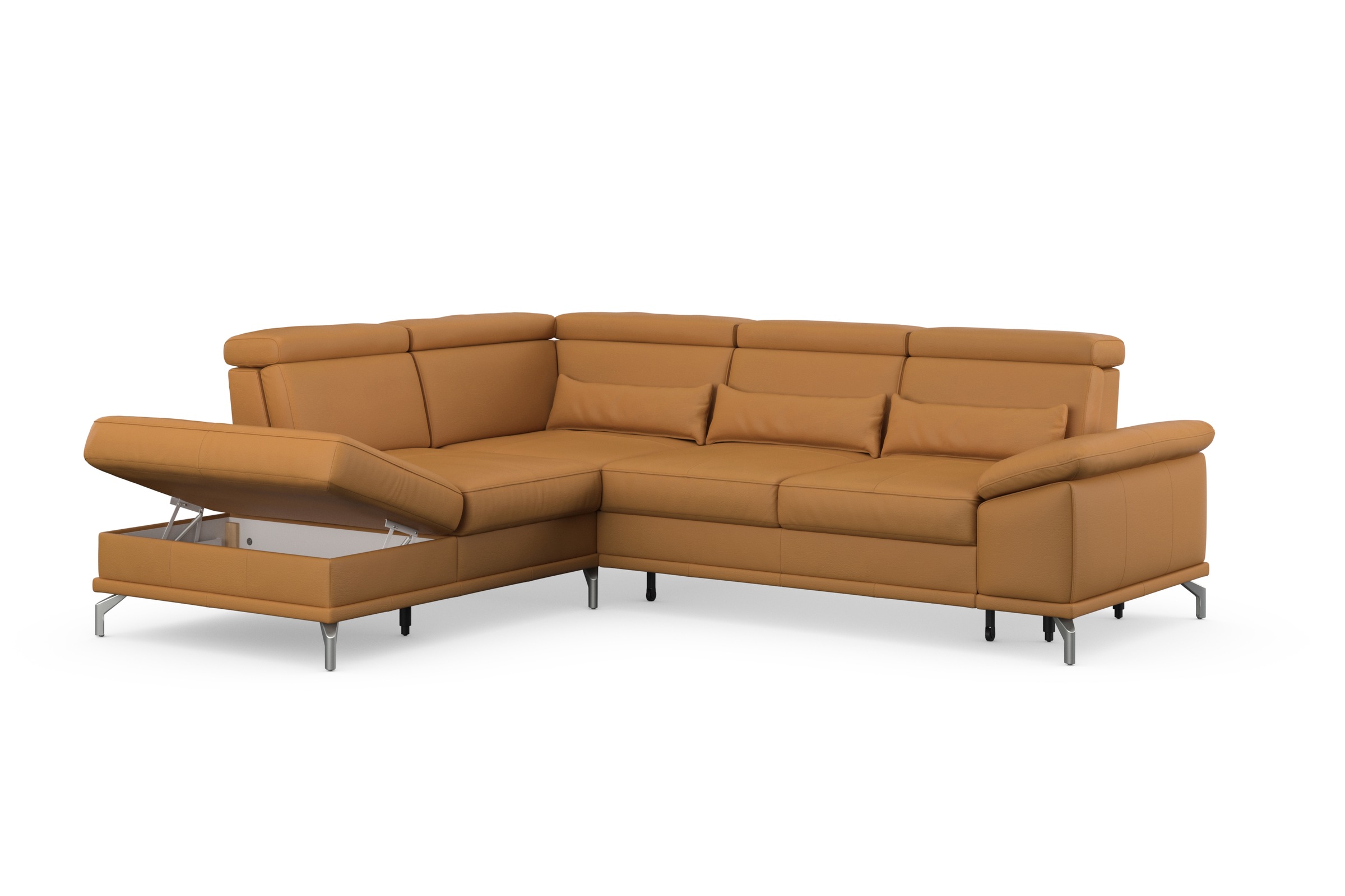 sit&more Ecksofa »Cabrio L-Form, mit Sitztiefenverstellung, Arm- und Kopfteilverstellung«, 3 Nierenkissen, Federkern, optional Bettfunktion und Stauraum