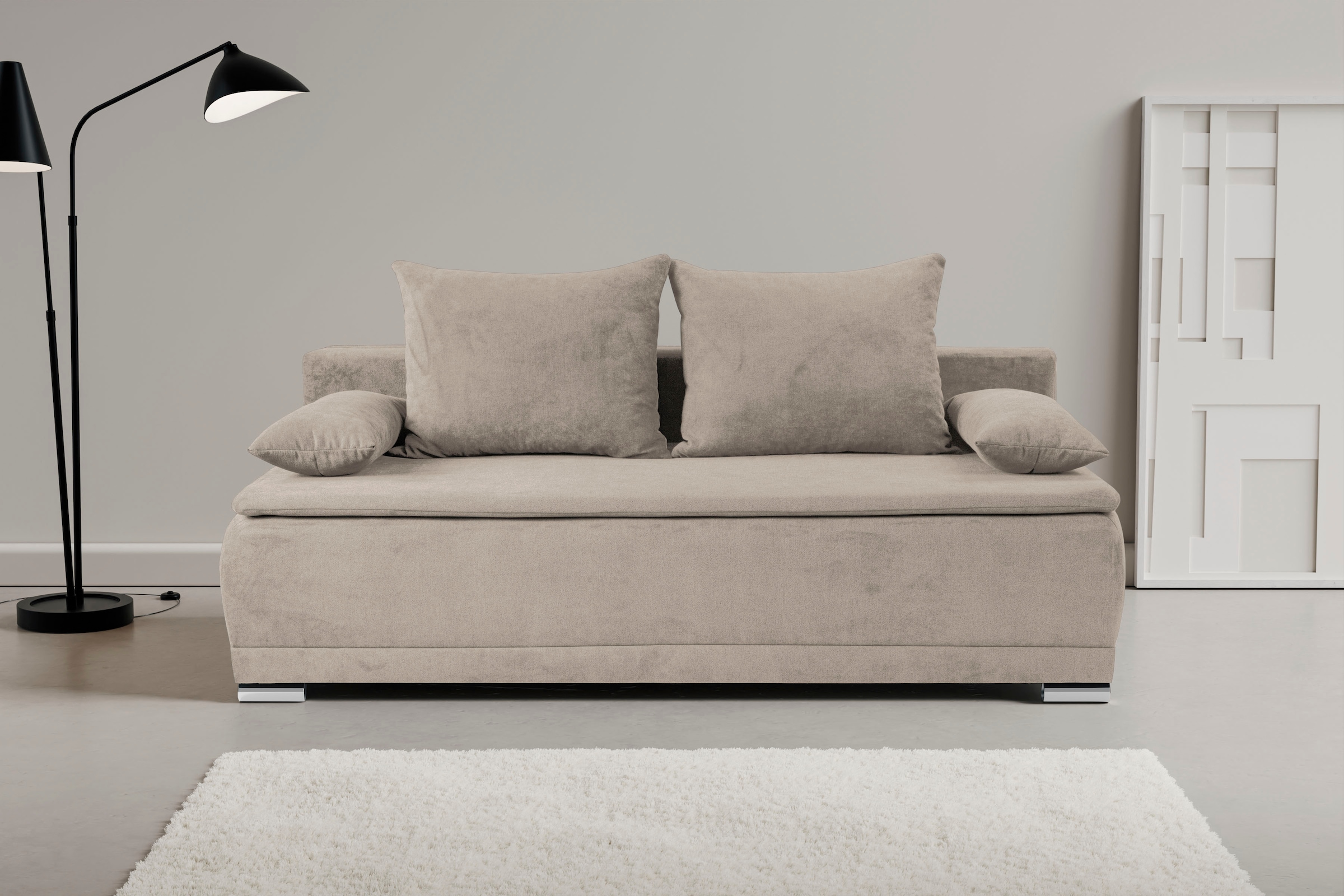 WERK2 Schlafsofa "Biggi 206 cm komfortabel und modern" Struktur weich, Schlaffunktion, Bettkasten