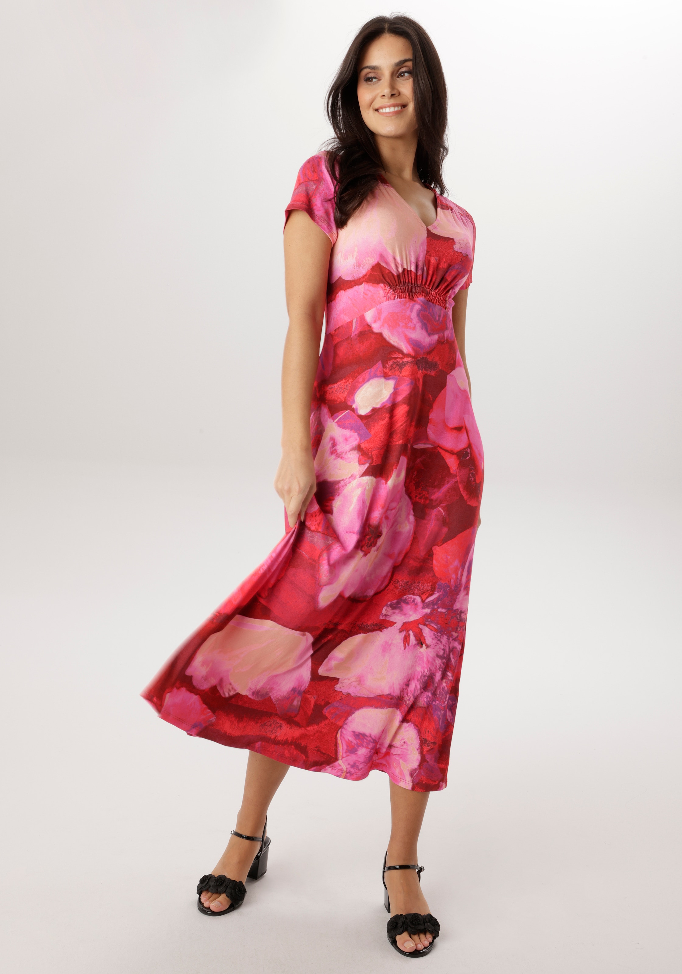 Aniston SELECTED Midikleid mit Smok-Details und fantasievollem Blütendruck - NEUE KOLLEKTION