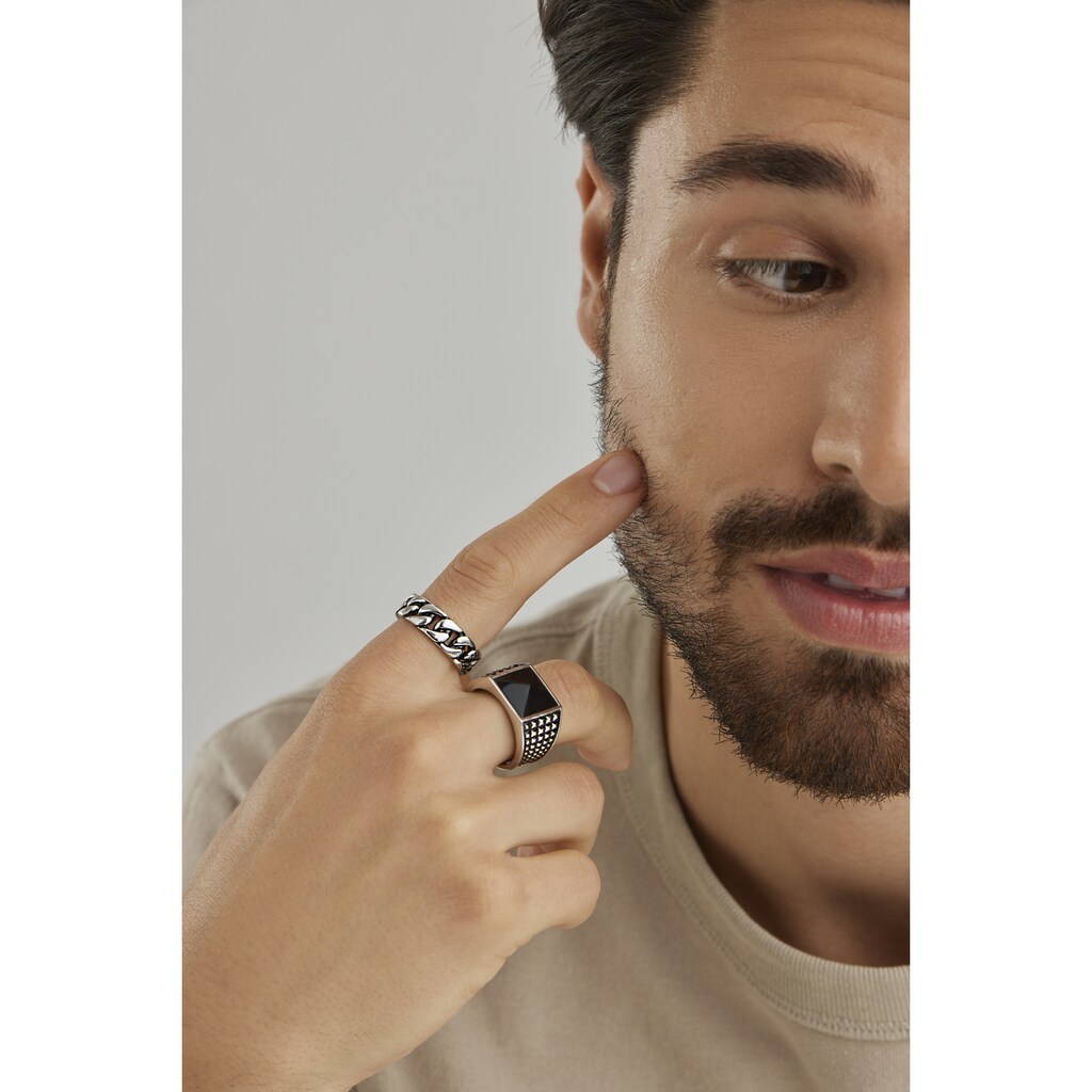 CAÏ Fingerring »925/- Sterling Silber rhodiniert poliert Onyx«