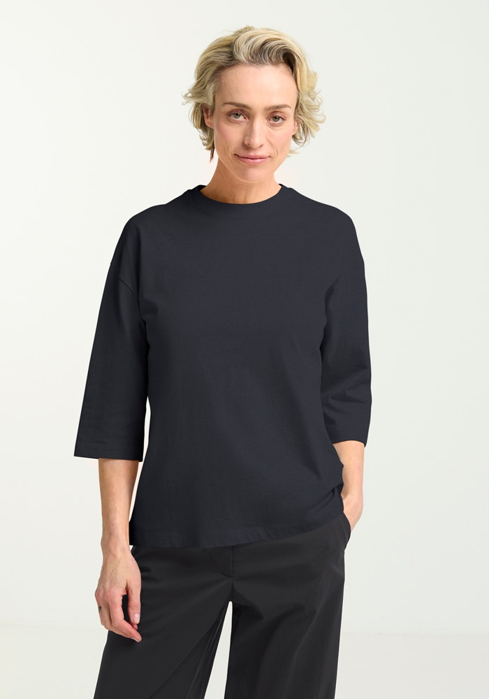 3/4-Arm-Shirt JACK WOLFSKIN "ARACAN 3 4 T W", Damen, Gr. S (36), schwarznavy, Obermaterial: 100% Baumwolle, Shirts 3/4-Arm-Shirt