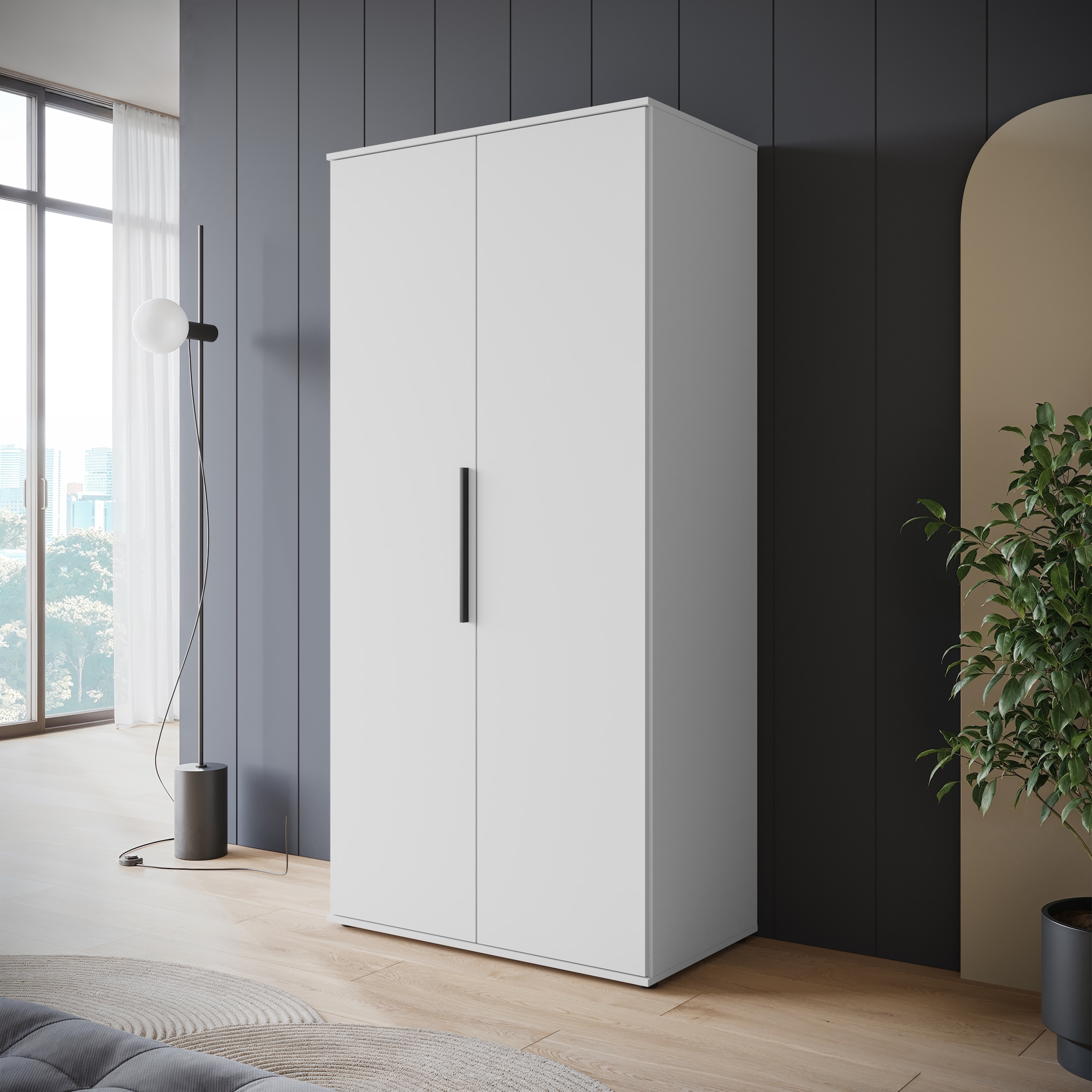 INOSIGN Kleiderschrank »LAGOS Wäscheschrank, Garderobe, schwarze Griffe, Made in Europe« Moderner Drehtürenschrank, FSC-zertifiziert, Schlafzimmerschrank