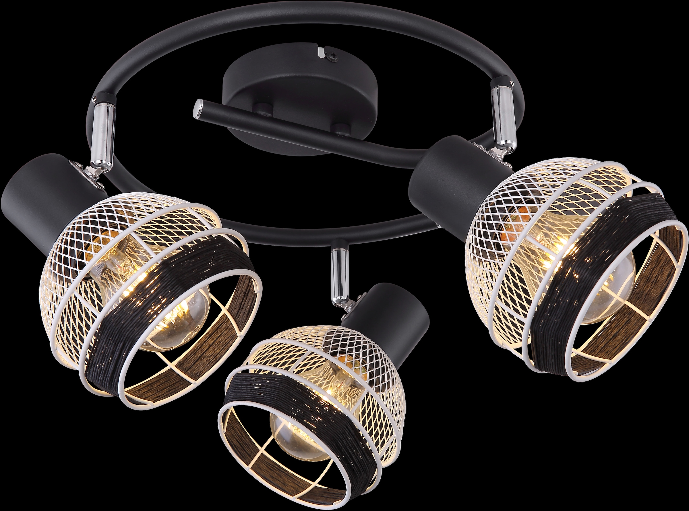 GLOBO LIGHTING Deckenstrahler »GRIDDY«, Leuchtmittel E27 | ohne Leuchtmittel, Deckenstrahler/schwarz-weiß/Hanf schwarz/Flur/Wohnzimmer