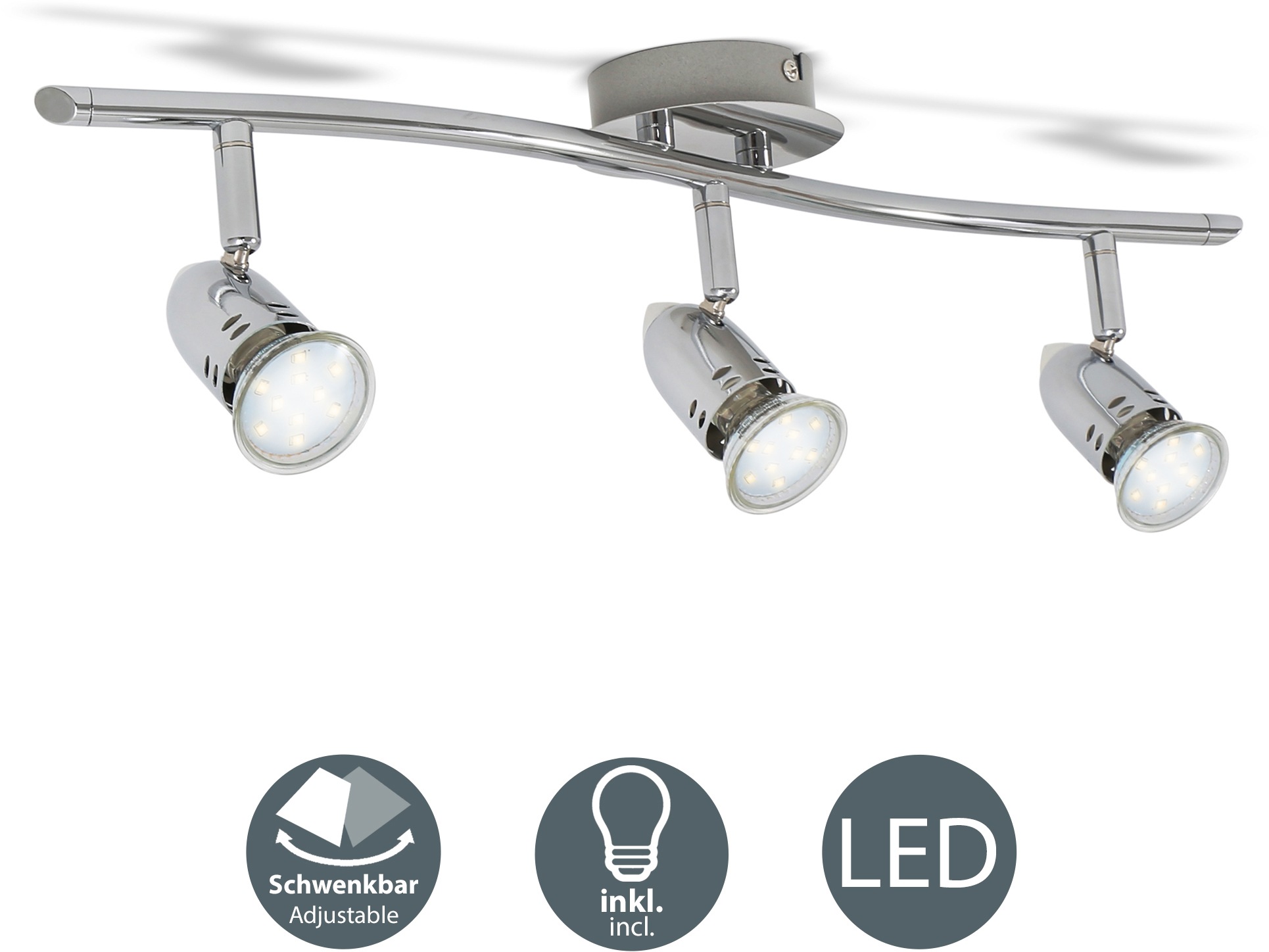 B.K.Licht LED Deckenleuchte, BAUR inkl. Design 3 modern 3W Deckenlampe | 250lm GU10 LED chrom flammig-flammig, Spot-Strahler