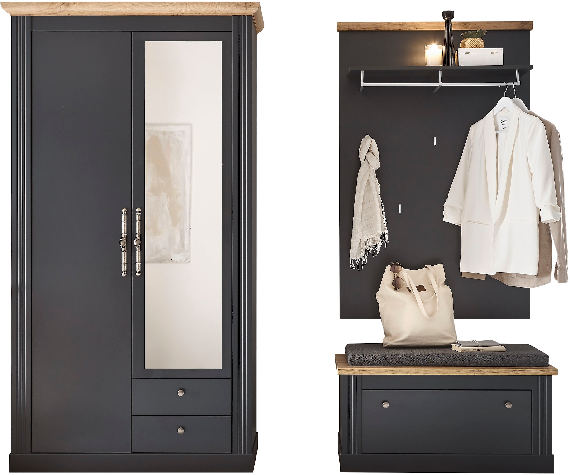 OTTO home Garderoben-Set "Westminster, Garderobe im Landhausstil, Komplettset mit viel Stauraum" 3 Stk. tlg.