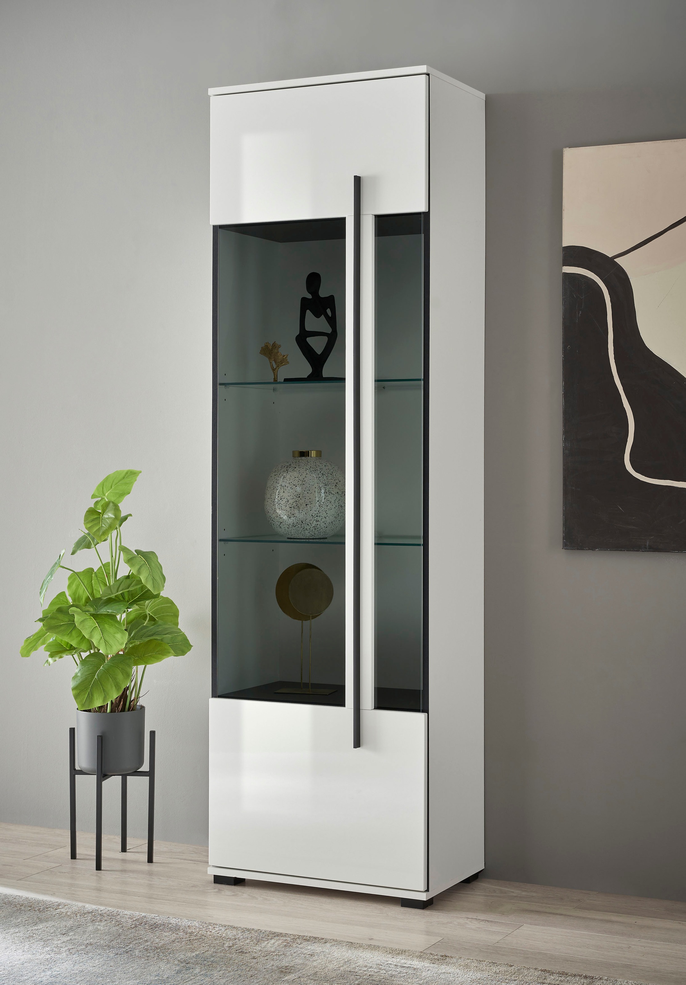 INOSIGN Wohnwand »Cantara, moderne Anbauwand, Wohnzimmer-Set, in Eiche Evoke oder Weiß«, (Set), enthält zwei Vitrinen, ein Sideboard und ein Wandboard