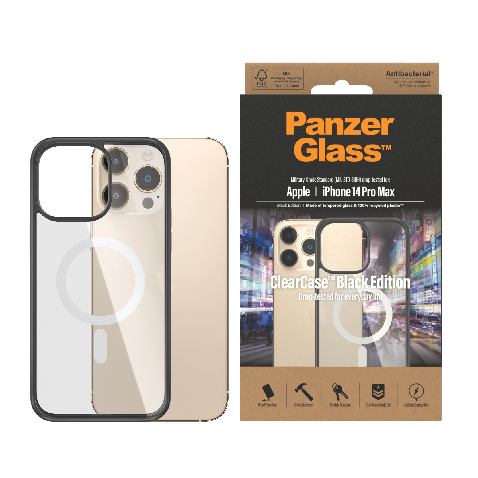 PanzerGlass Backcover »MagSafe ClearCase mit BlackFrame - iPhone 14 Pro Max«