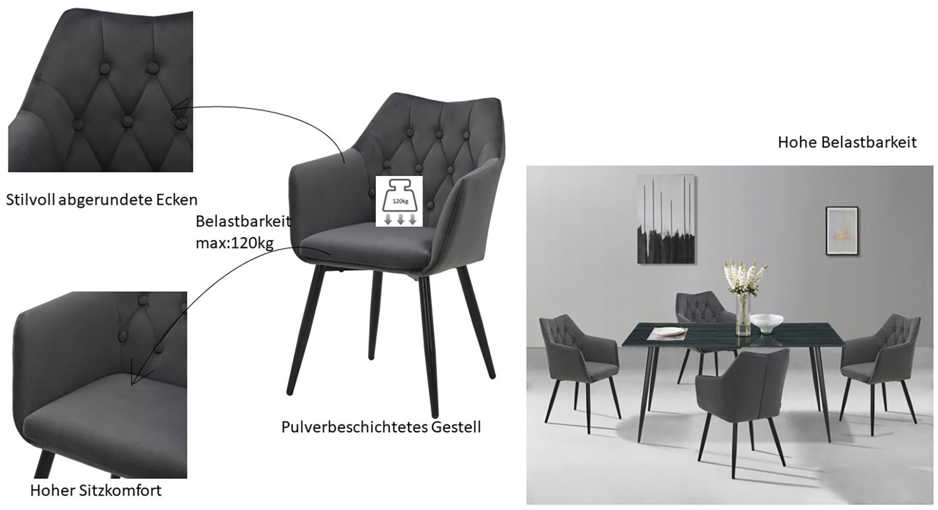 Home affaire Esszimmerstuhl »Alton Schalenstuhl, TOPSELLER!«, (Set), 2 St., Samtvelours, mit weichem Samtvelours, Armlehnstuhl mit attraktiver Knopfheftung