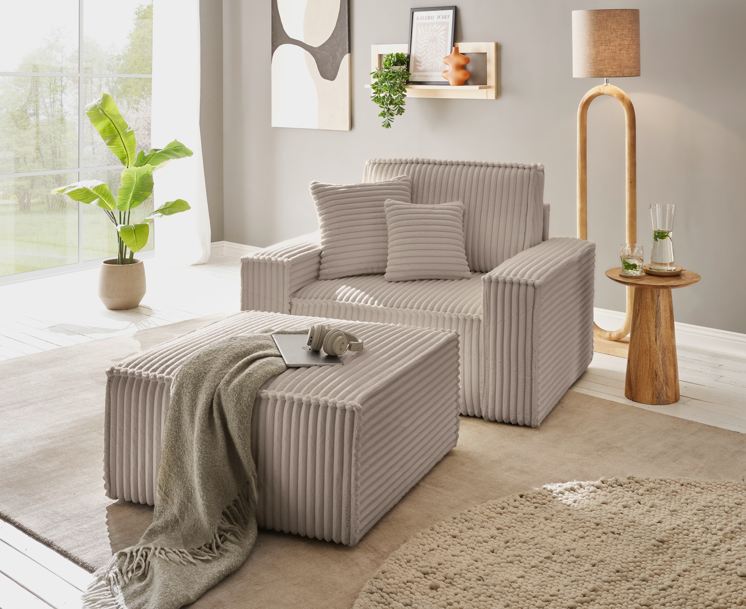 OTTO home Hocker »FINNLEY, Polsterhocker in Bouclé, Struktur fein u. Mega Cord verfügbar« passend zum Loveseat der Serie Finnley