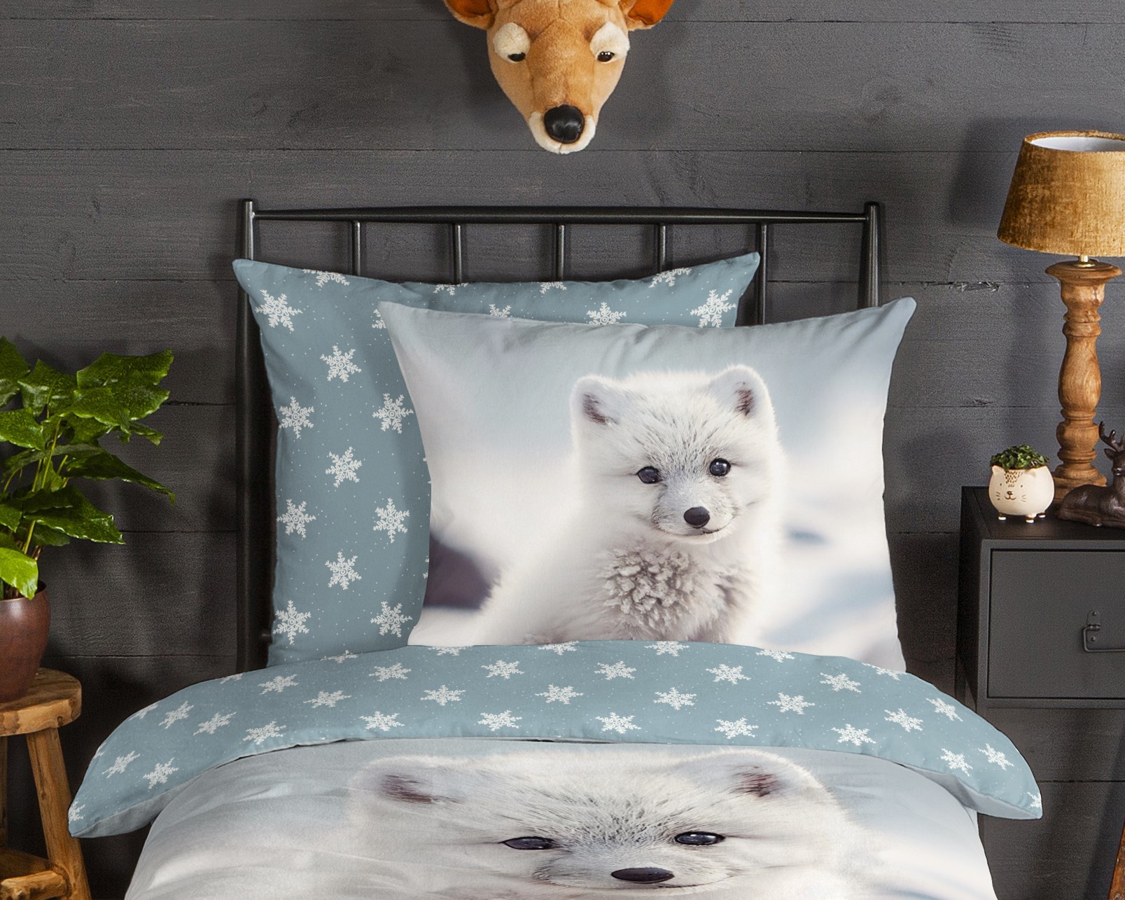 Thumbnail - good morning Kinderbettwäsche "Toss", Flanell, Biber, 135x200, Winter, Warm, Wende, Kind, Schnee, Weißfuchs