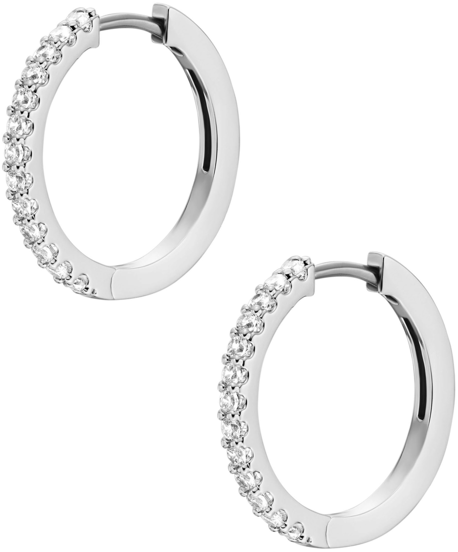 Paar Creolen FOSSIL "Schmuck Geschenk Metall Ohrringe ALL STACKED UP", silber (edelstahlfarben, kristallweiß, kristallweiß), Ohrringe, Damen, Metall, mit Glasstein 3