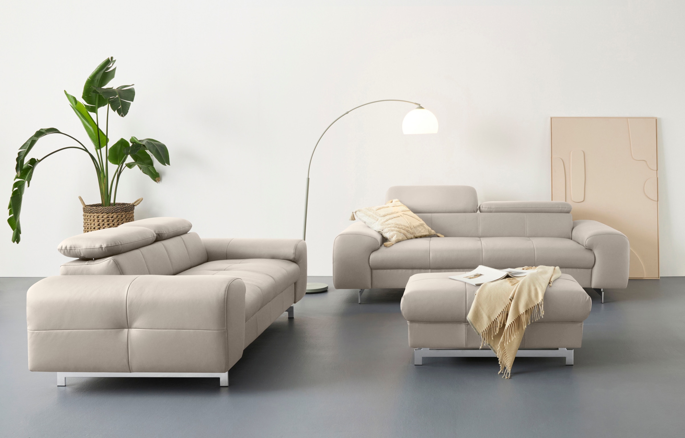 COTTA 2-Sitzer »Chef«, Big-Sofa mit Kopfteilverstellung, edle Metallkufen