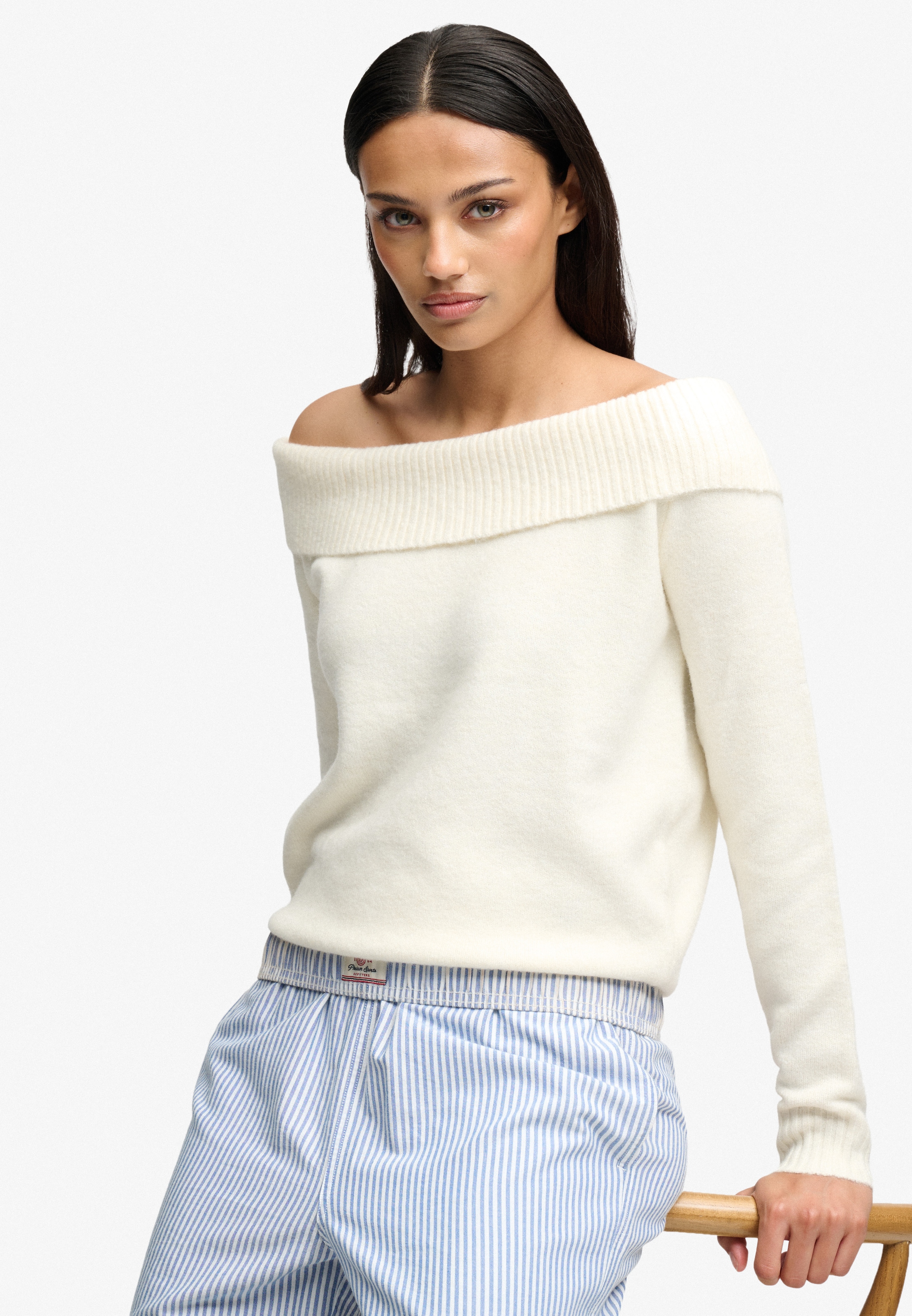 Superdry Strickpullover »BARDOT KNITTED JUMPER« Materialmix, hochwertig mit Woll-Anteil