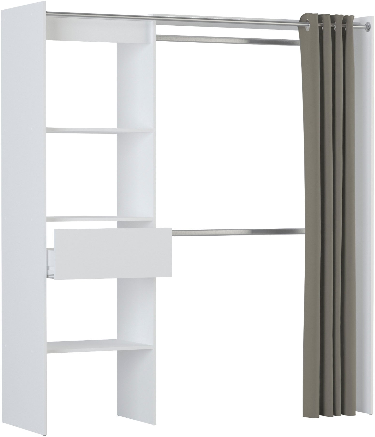Demeyere GROUP Vorhang-Schrank »Garderobenschrank, inklusive Vorhang, passt in jeden Raum«, variabel in der Breite ca. 114 - 167cm, viel Stauraum und Ablagefläche