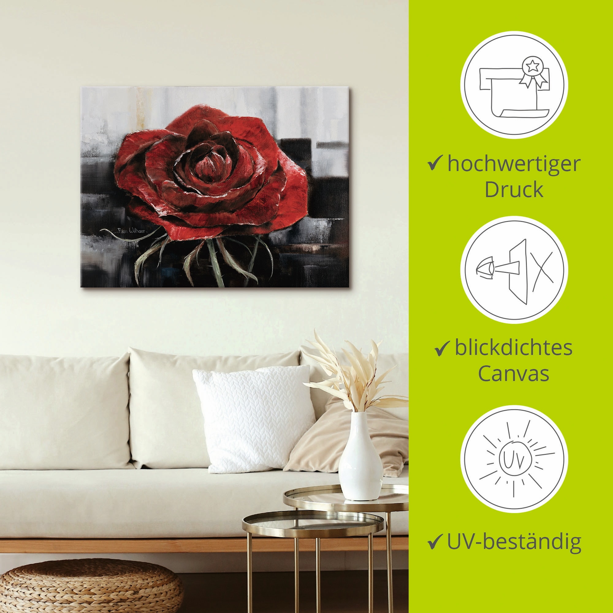 Artland Wandbild »Blühende rote Rose«, Blumen, (1 St.), als Leinwandbild, Poster, Wandaufkleber in verschied. Größen