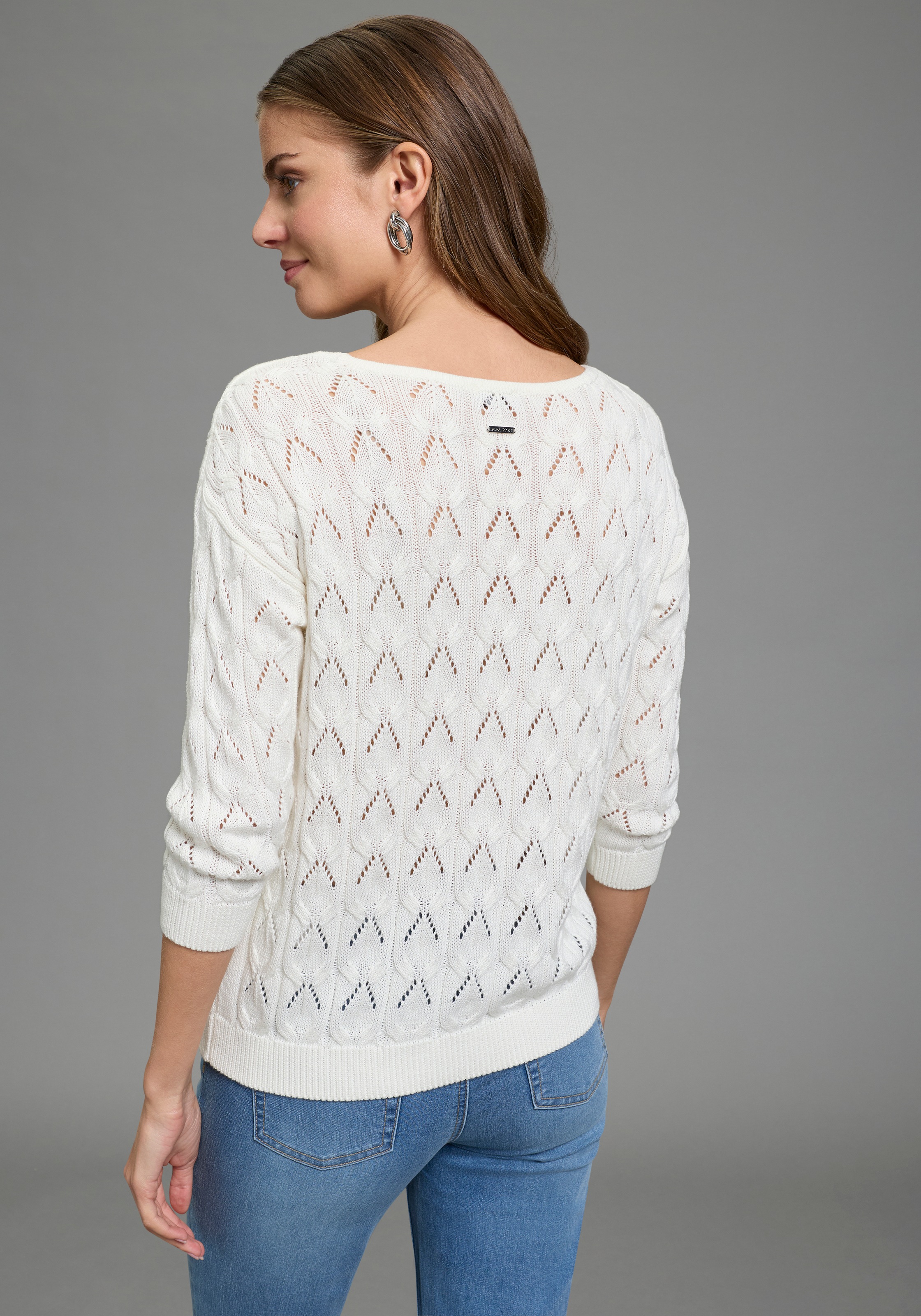 Laura Scott Ajourpullover mit femininen Lochmuster, 3/4 Ärmeln und U-Boot A günstig online kaufen