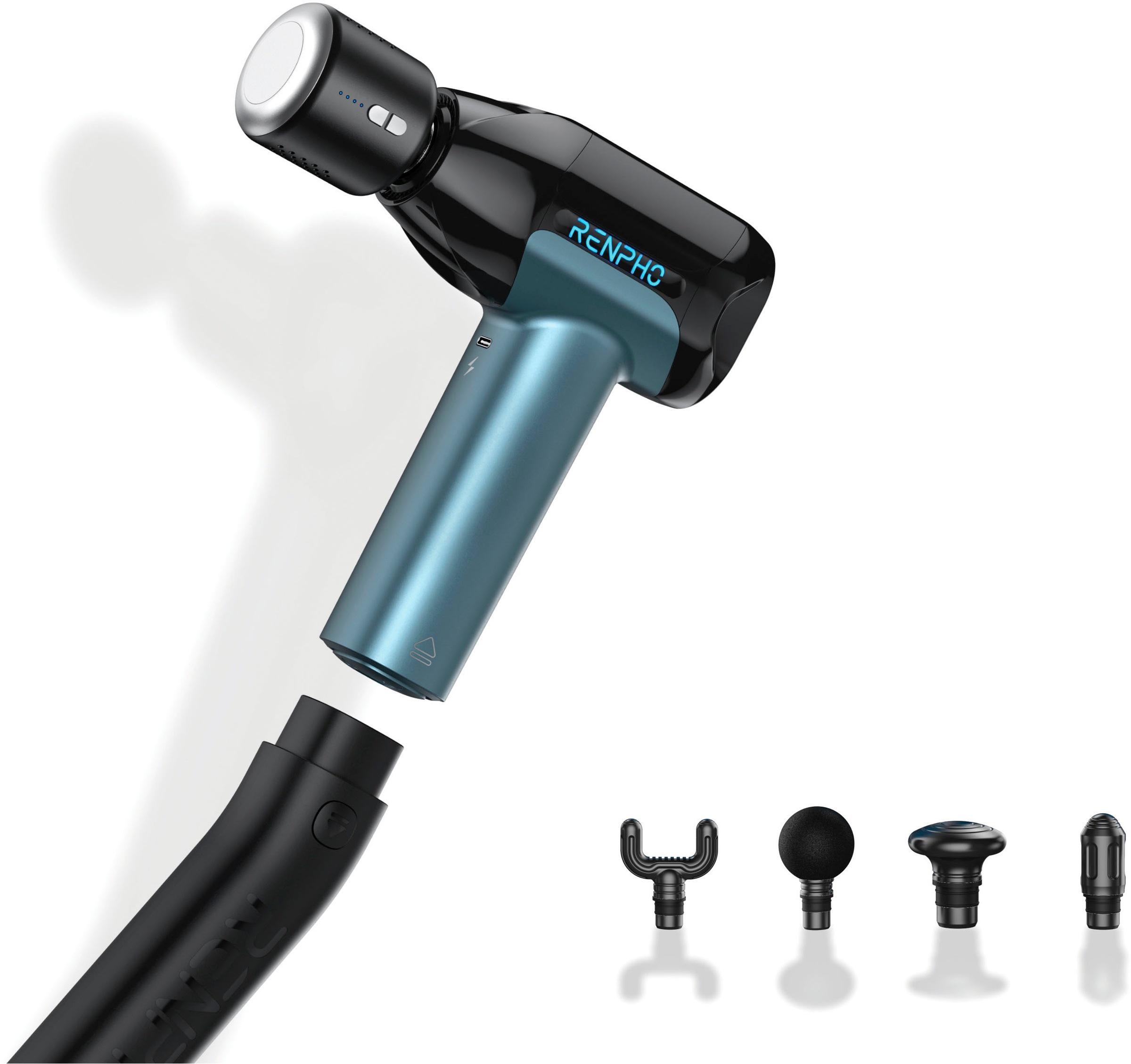 RENPHO Massagegerät "Reach 2 Massage Pistole", schwarz, Kunststoff, B:14cm H:6,8cm T:36,4cm, Massagegeräte, Temperaturgezielte Entlastung der Muskeln