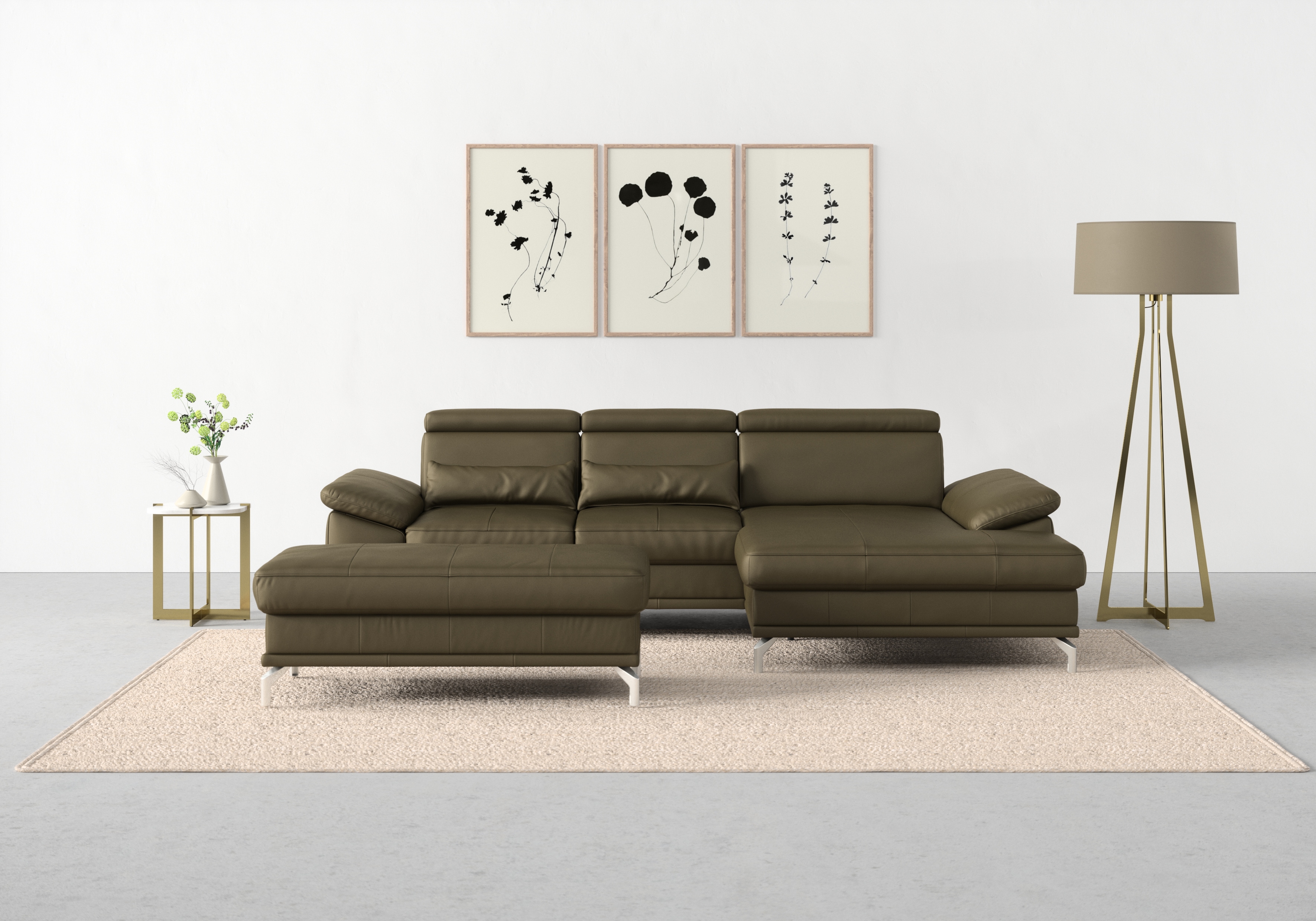 sit&more Ecksofa "Cabrio L-Form, B: 295 cm, mit Sitztiefen-, Arm- & Kopfteilverstellung" 2 Nierenkissen, Federkern, optional Schlaffunktion und Stauraum