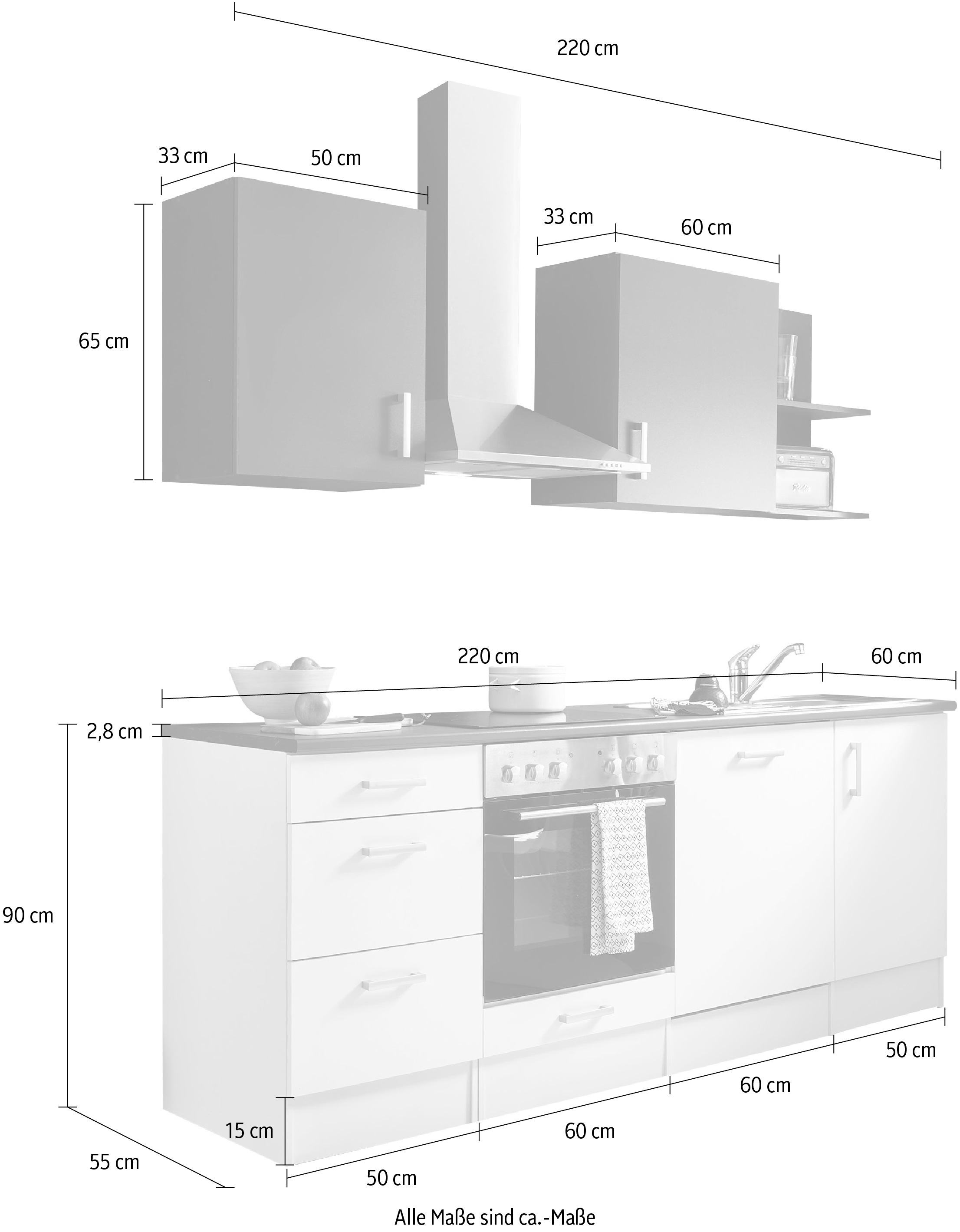 | E-Geräten, BAUR Küchenzeile »Corner«, BASIC cm mit Breite by 220 Balculina bestellen