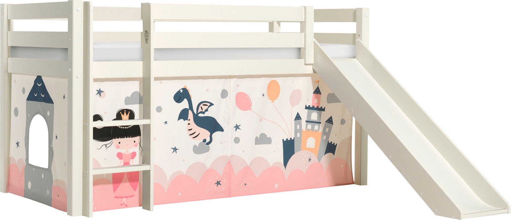 Thumbnail - Vipack Spielbett "Pino, Kiefer massiv, mit Rolllattenrost u. Textil-Set, Made in Europe", (B/H/T ca. 210x114x218cm, mit ...