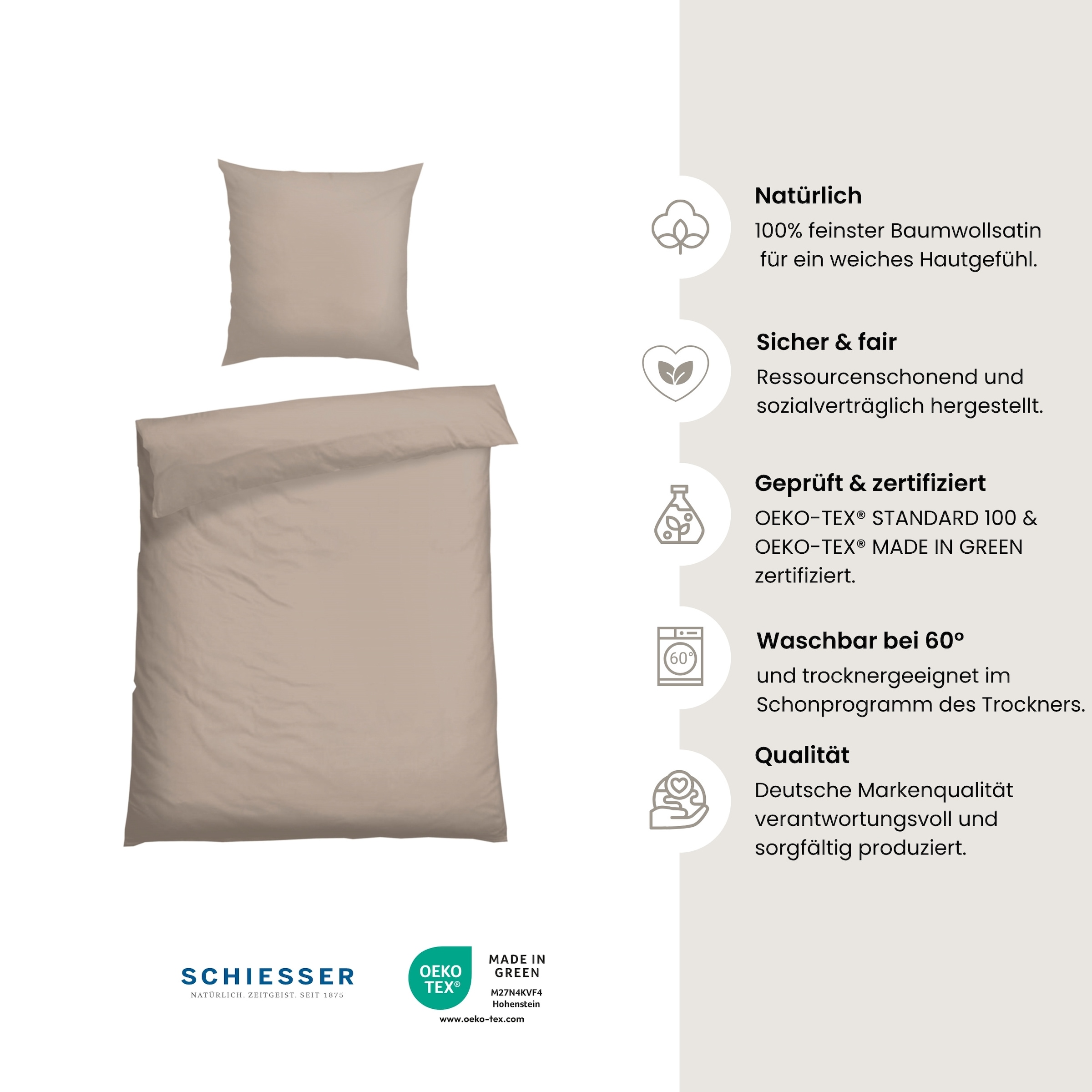 Schiesser Bettwäsche »Ella seidenmattes Premiumbettwäscheset aus feinstem Baumwollsatin«, Made in Green