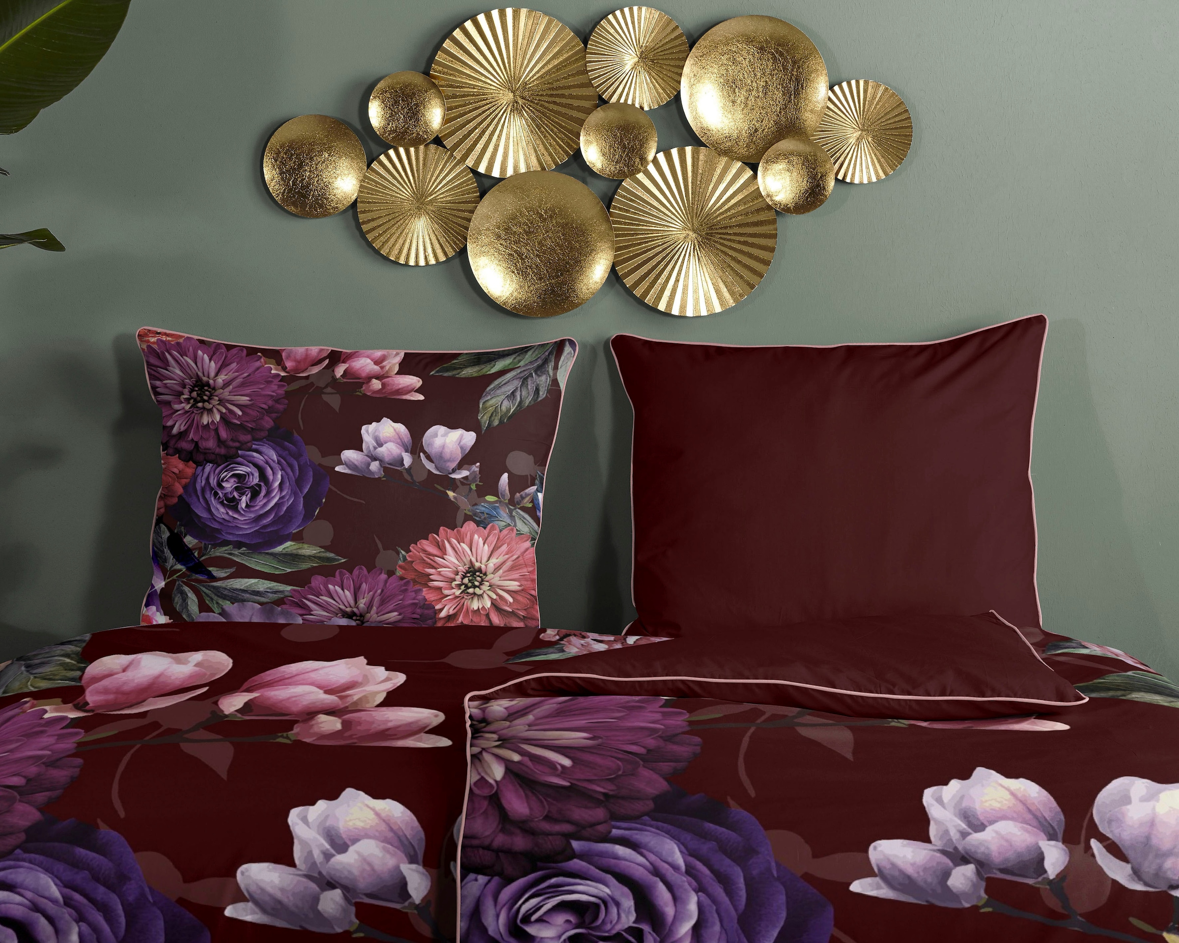 Descanso Wendebettwäsche »Bloomie«, Baumwolle, Satin, 135x200, Biese, Reißverschluss, Wendeoptik, Blumen