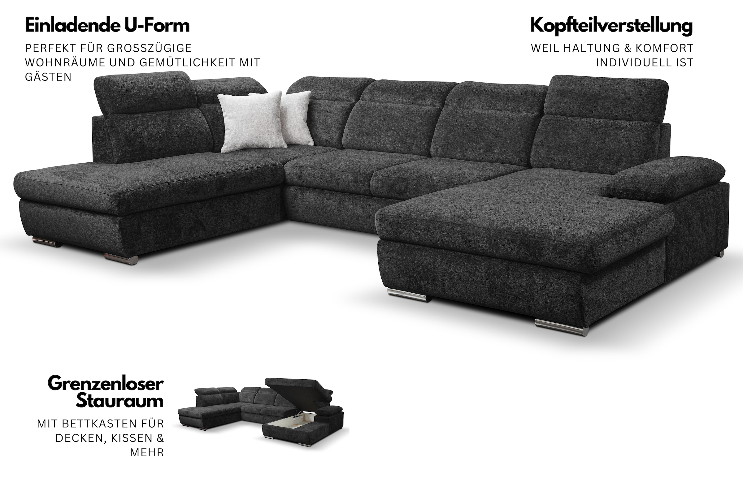 WERK2 Wohnlandschaft »Cordoba inkl. Bett, Bettkasten und Kopfteilfunktion, Breite 359cm«