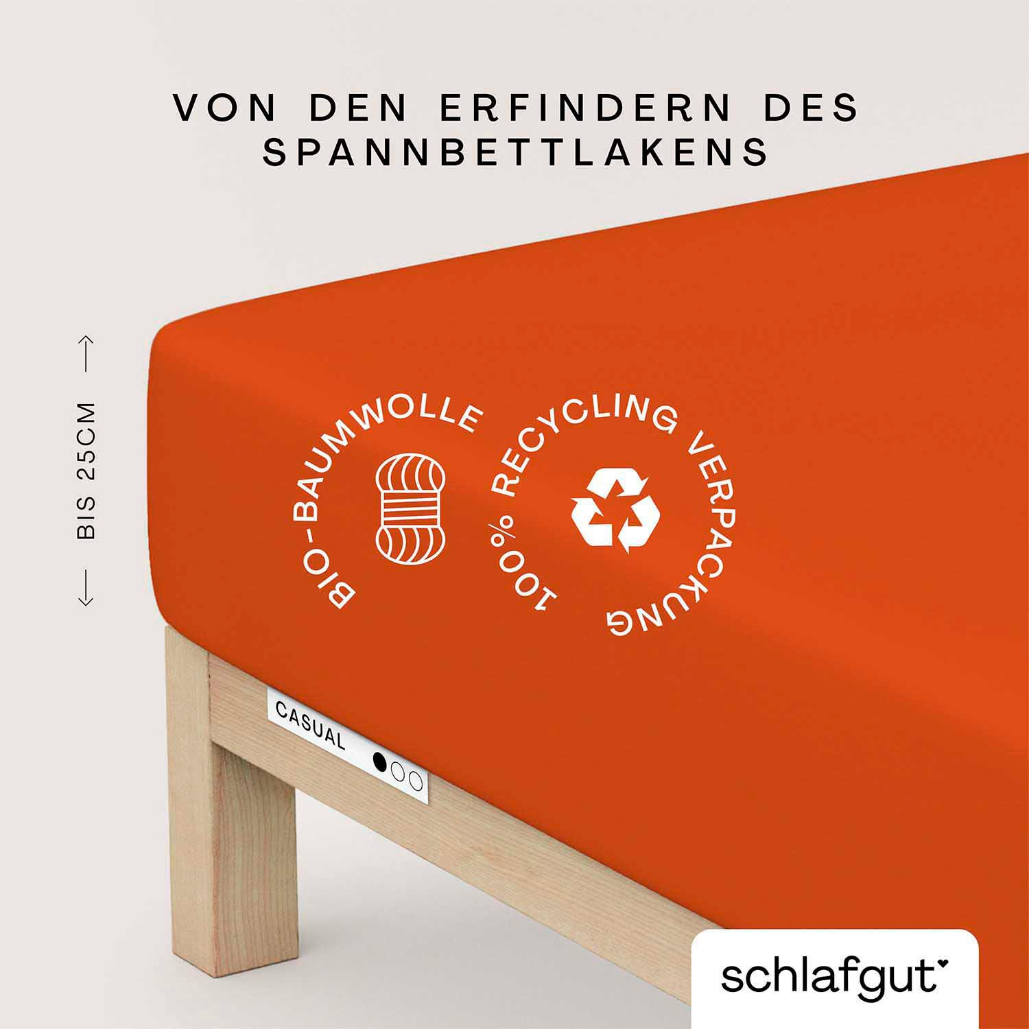 Schlafgut Spannbettlaken "CASUAL Bettlaken 100% gekämmte Bio-Baumwolle, 150 g/m², Spannbetttuch" Bettlaken bis 25 cm Höhe, langlebig, weich, Antipilling-Ausrüstung