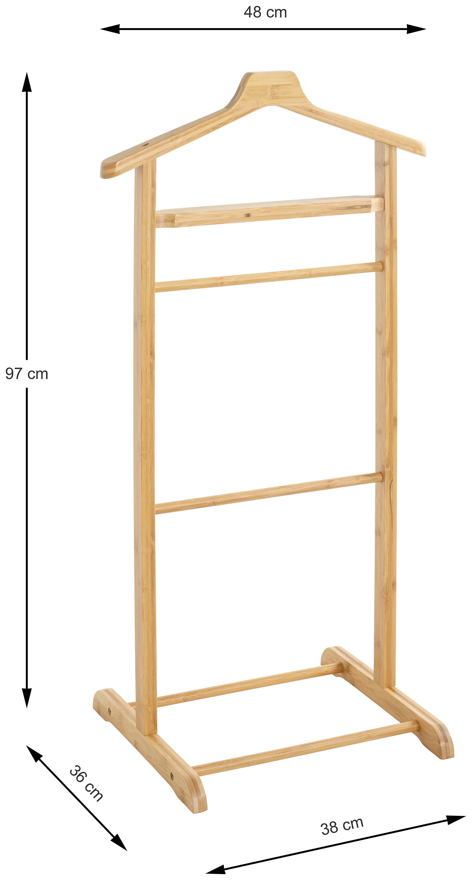 HAKU Herrendiener »Anzugständer, Dressboy, Kleiderboy, Kleiderbutler, Stiller Diener« freiform - aus Bambus natur -B/T/H 48/36/97 cm
