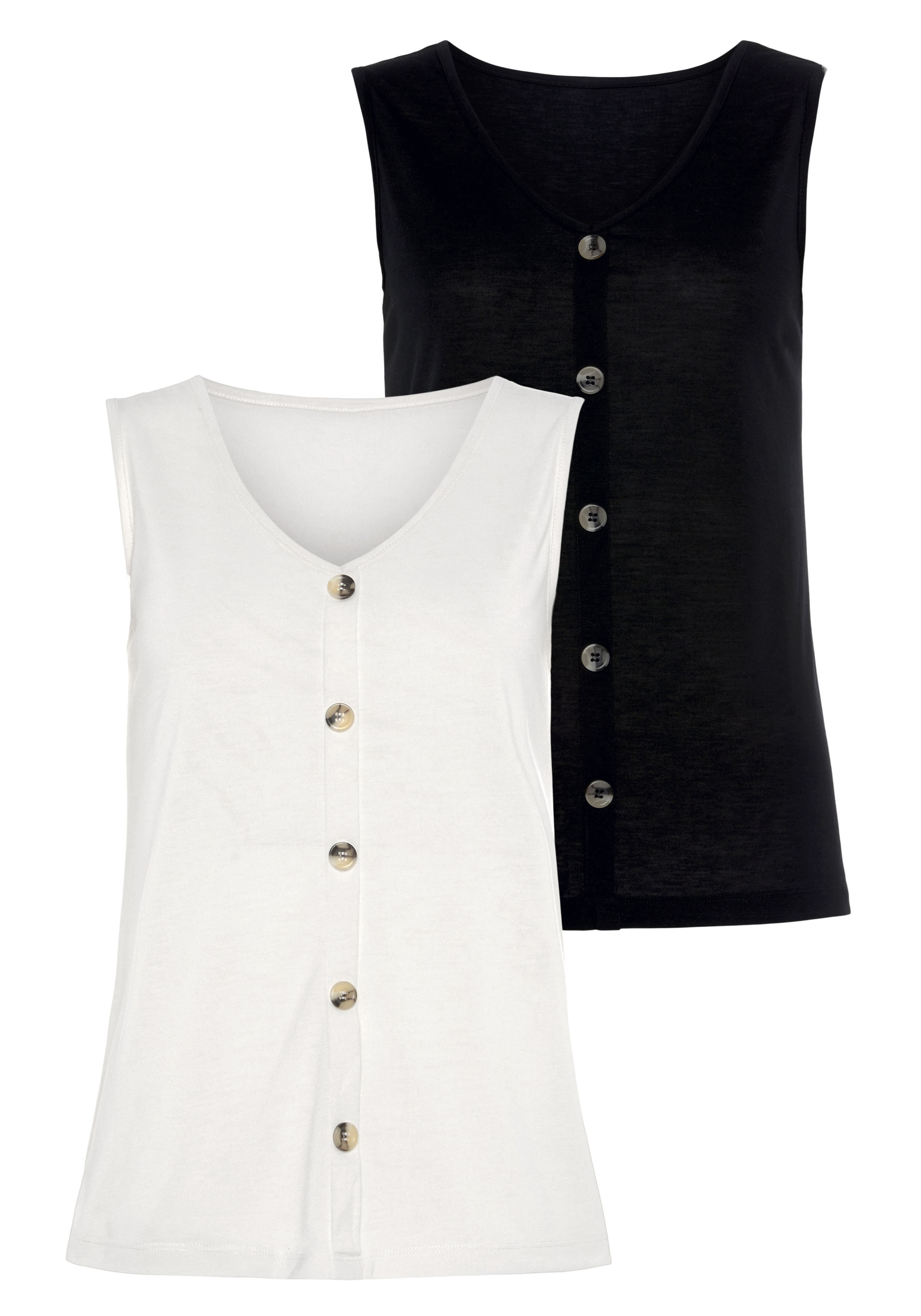 LASCANA Shirttop "mit Zierknopfleiste" 2er-Pack, Blusentops aus leichtem Jersey mit Zierknopfleiste